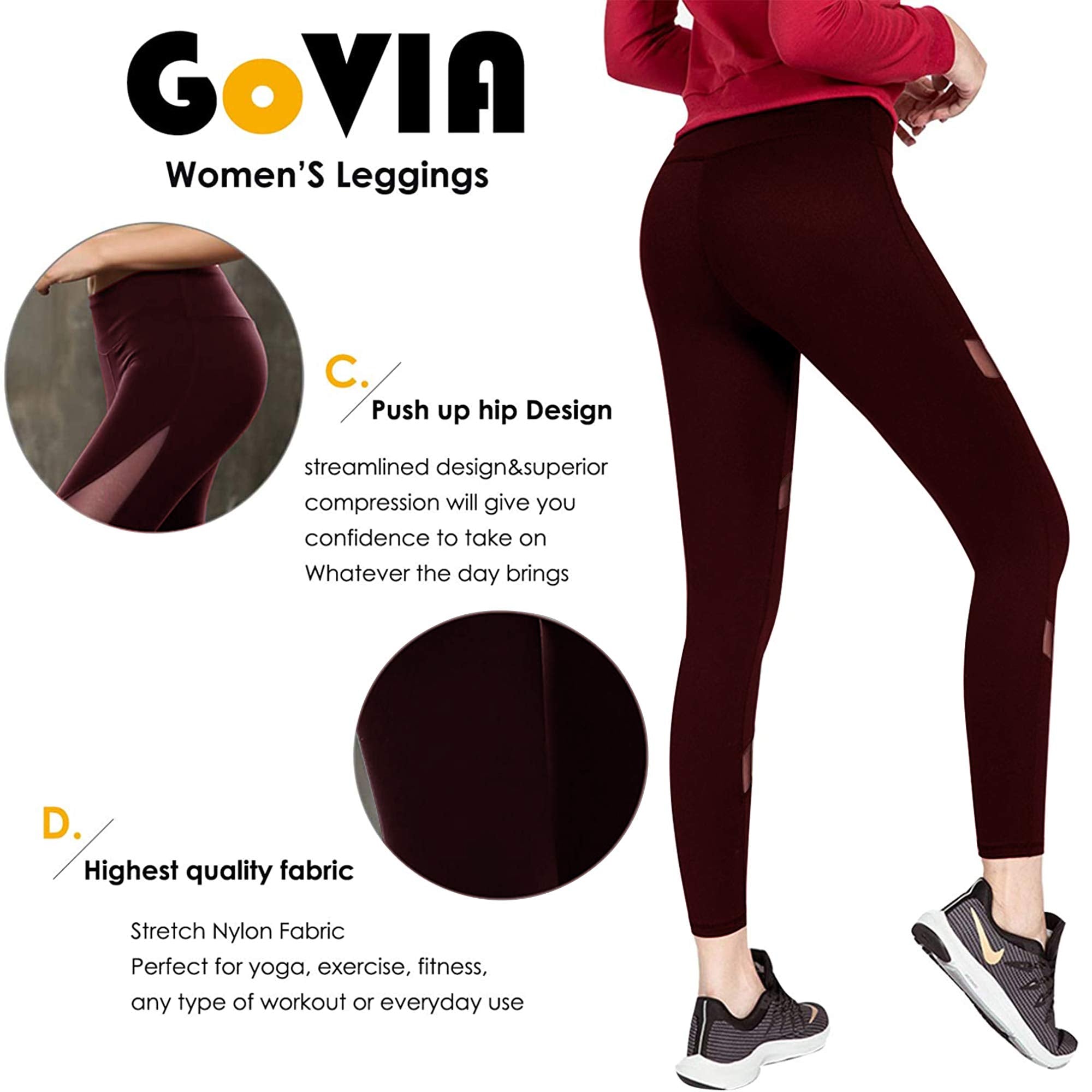 GoVIA Legging pour Femme Pantalon de Course à Pied Pantalon de Sport Respirant Pantalon de Yoga Fitness Taille Haute Long Rayures 4106 - fitnessterapy