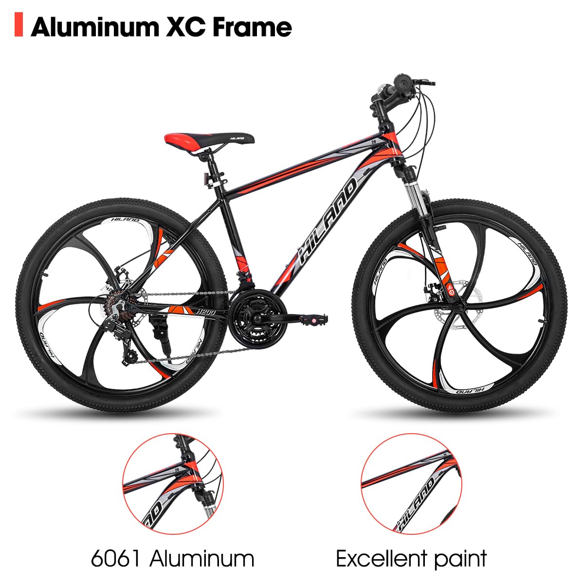 Hiland VTT 3/6 rayons, 21 vitesses, cadre en aluminium, roues de 26 pouces, frein à disque pour homme, femme, vélo VTT pour homme, plusieurs couleurs - fitnessterapy