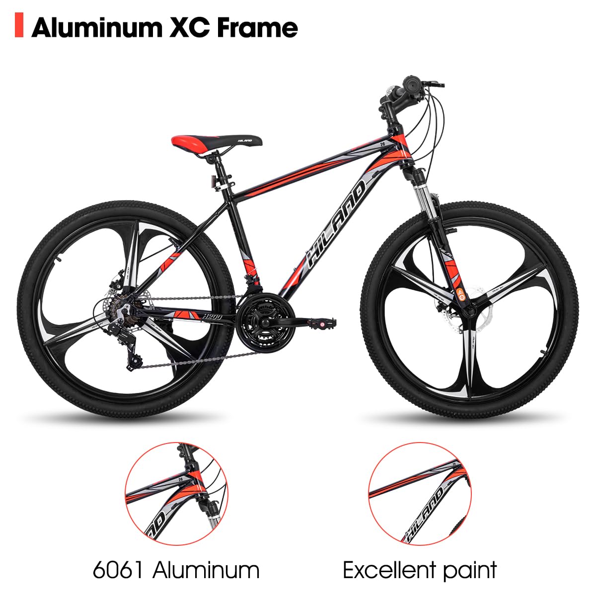 Hiland VTT 3/6 rayons, 21 vitesses, cadre en aluminium, roues de 26 pouces, frein à disque pour homme, femme, vélo VTT pour homme, plusieurs couleurs - fitnessterapy
