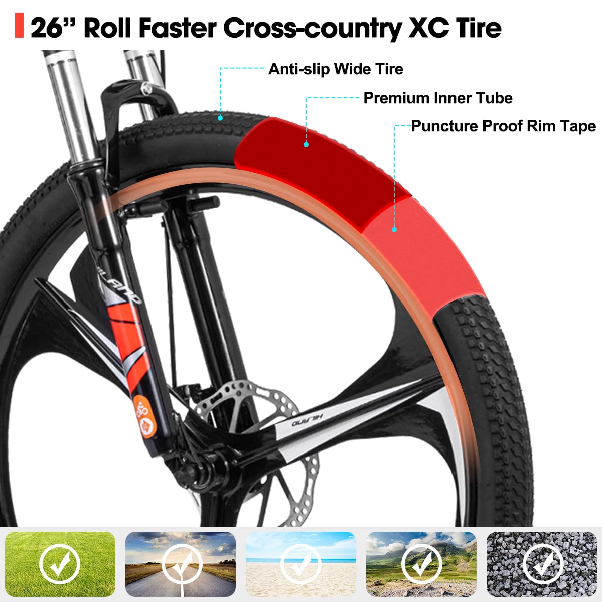 Hiland VTT 3/6 rayons, 21 vitesses, cadre en aluminium, roues de 26 pouces, frein à disque pour homme, femme, vélo VTT pour homme, plusieurs couleurs - fitnessterapy