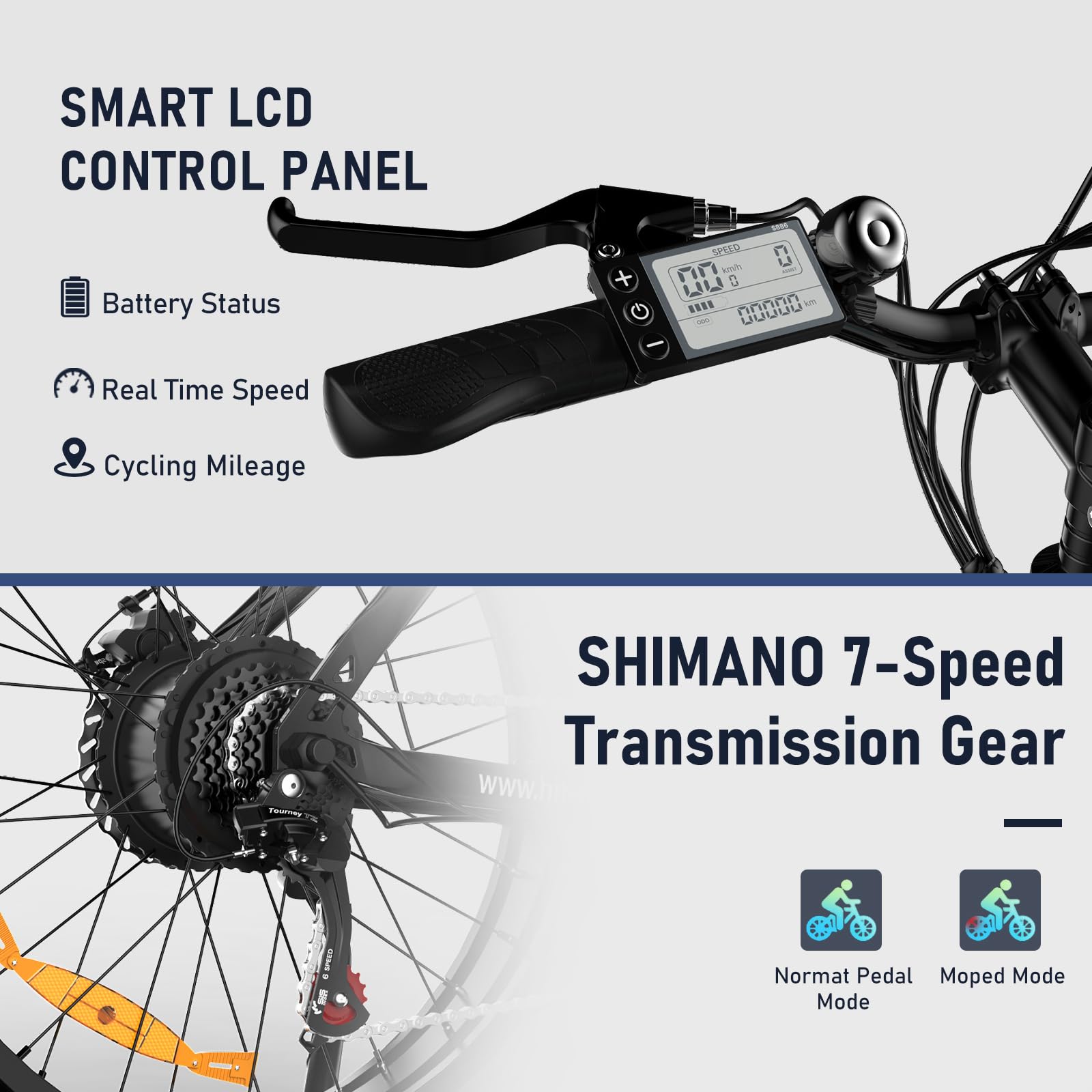 HITWAY Vélo Électrique, 26 * 3.0/4.0 Pouces VTT Électrique avec Batterie au Lithium Amovible 48V15Ah, Ville E - Bike avec 7 Vitesses, Moteur 250Wh, Autonomie 45 - 80km pour Adulte - fitnessterapy