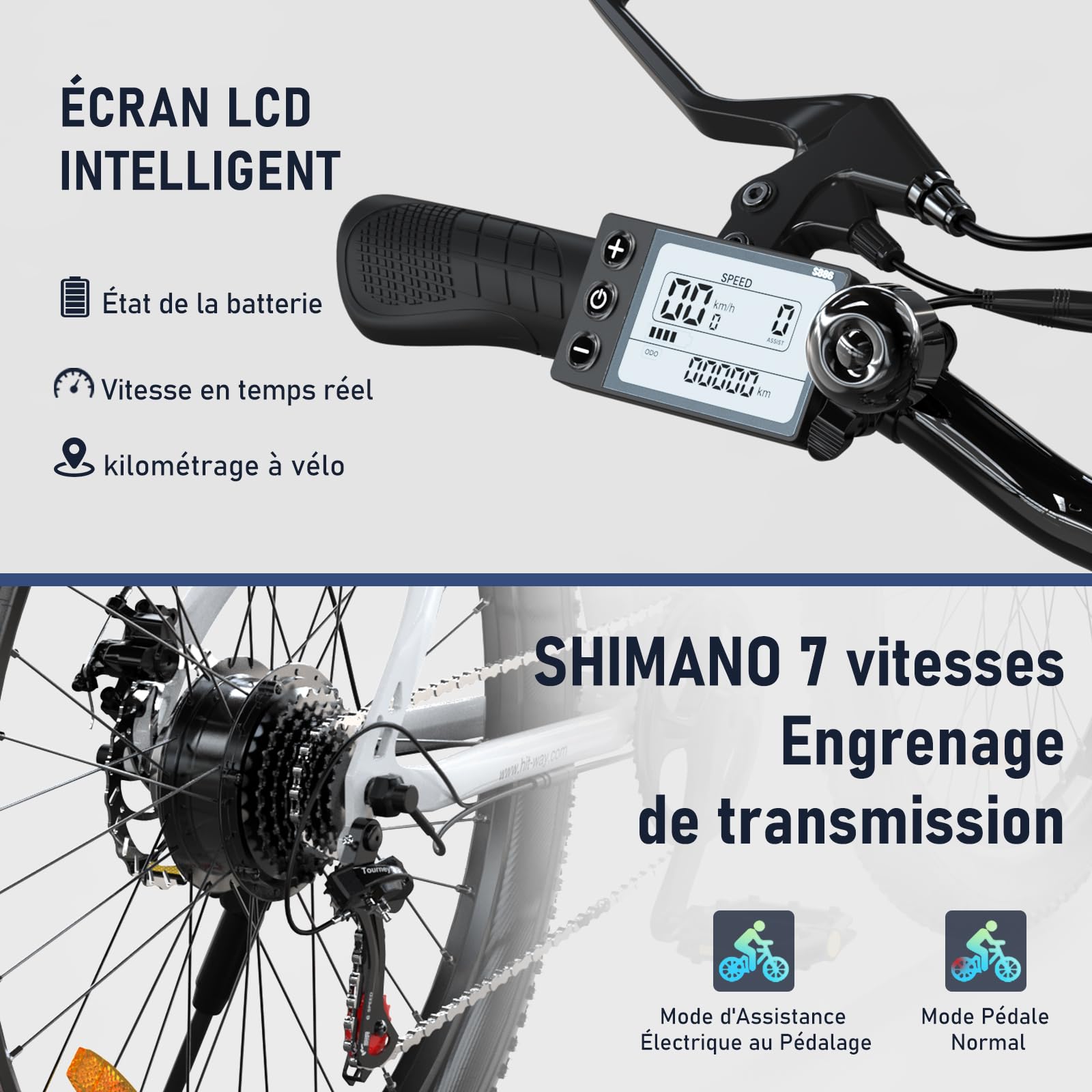 HITWAY Vélo Électrique, 26 * 3.0/4.0 Pouces VTT Électrique avec Batterie au Lithium Amovible 48V15Ah, Ville E - Bike avec 7 Vitesses, Moteur 250Wh, Autonomie 45 - 80km pour Adulte - fitnessterapy