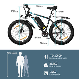 HITWAY Vélo Électrique, 26 * 3.0/4.0 Pouces VTT Électrique avec Batterie au Lithium Amovible 48V15Ah, Ville E - Bike avec 7 Vitesses, Moteur 250Wh, Autonomie 45 - 80km pour Adulte - fitnessterapy