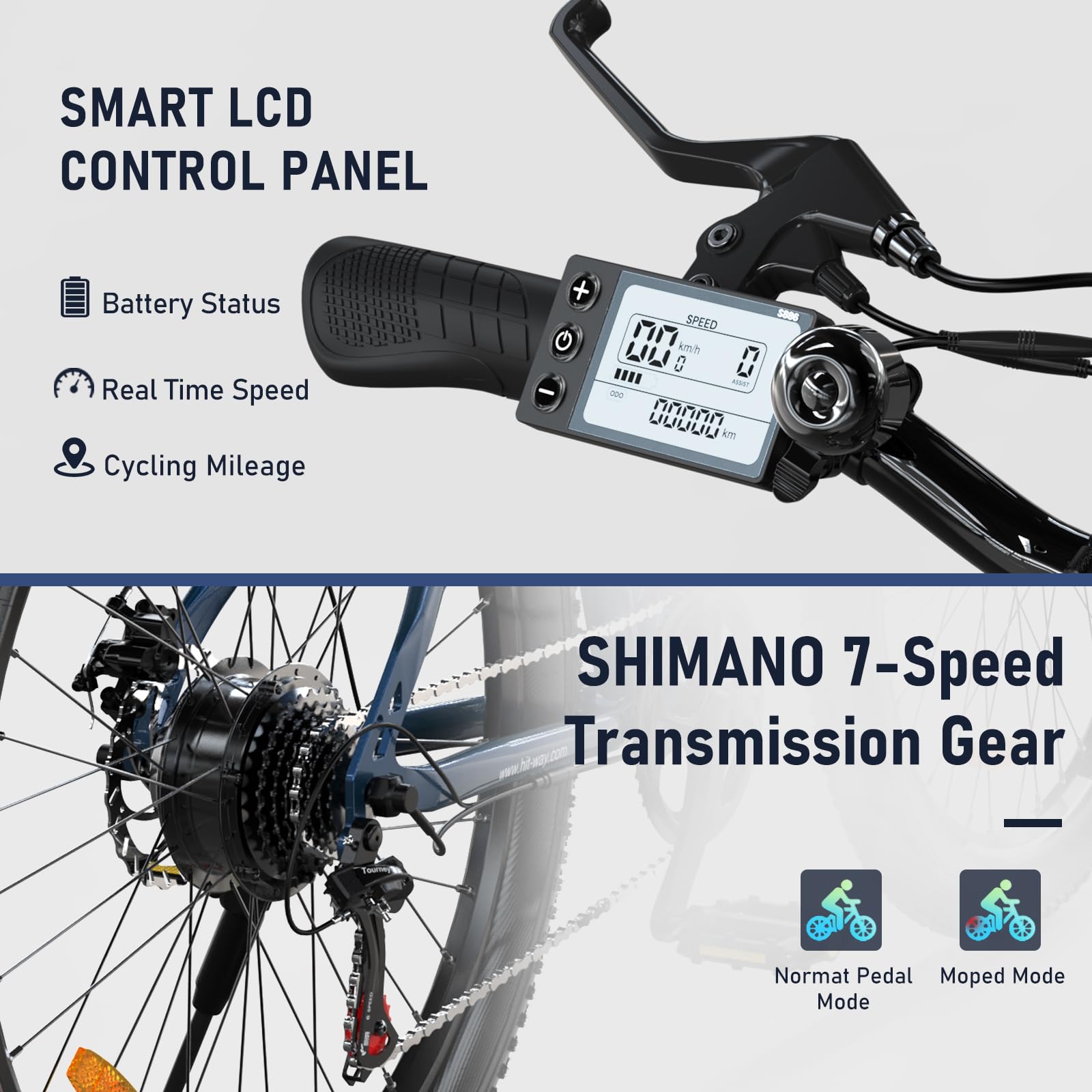HITWAY Vélo Électrique, 26 * 3.0/4.0 Pouces VTT Électrique avec Batterie au Lithium Amovible 48V15Ah, Ville E - Bike avec 7 Vitesses, Moteur 250Wh, Autonomie 45 - 80km pour Adulte - fitnessterapy