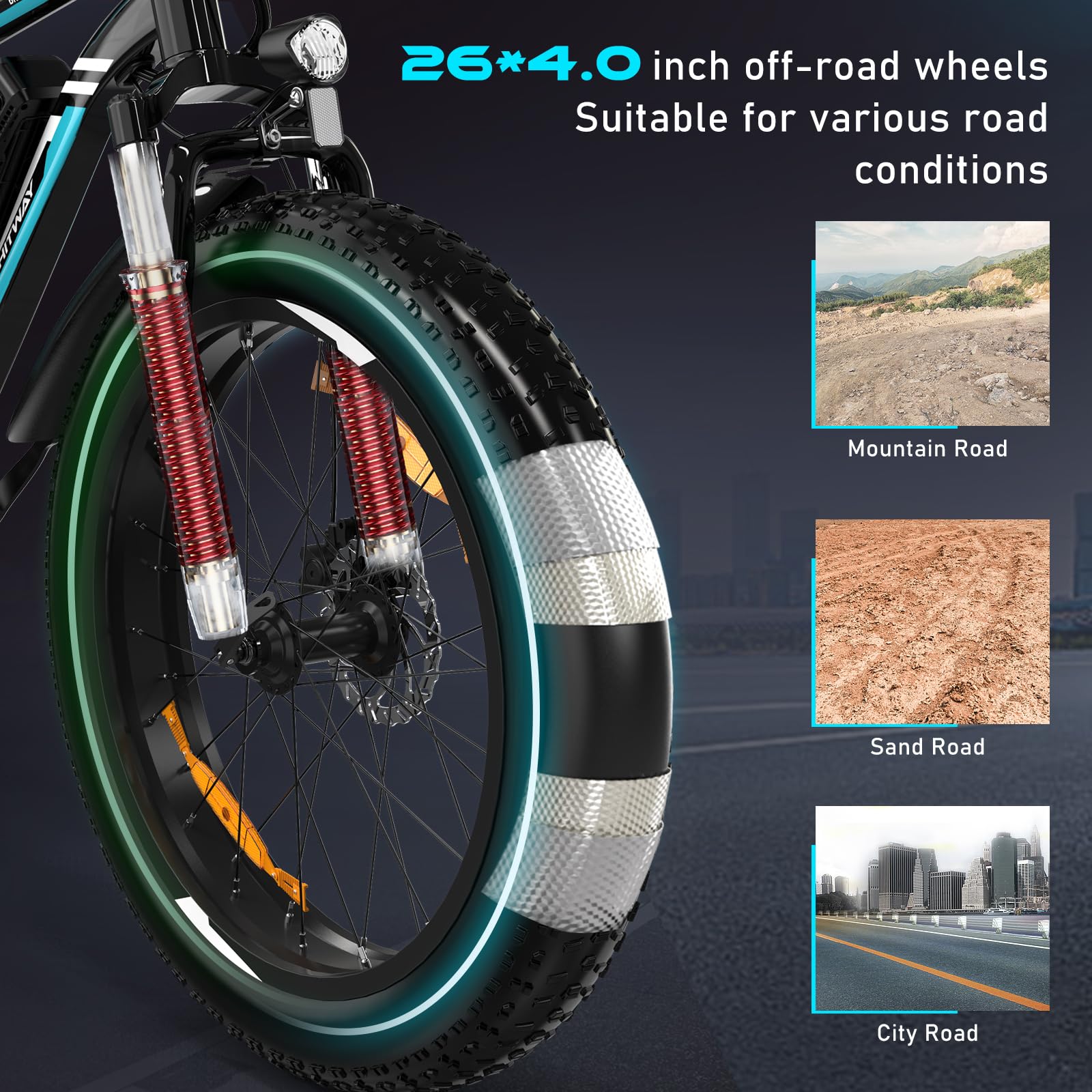 HITWAY Vélo Électrique, 26 * 3.0/4.0 Pouces VTT Électrique avec Batterie au Lithium Amovible 48V15Ah, Ville E - Bike avec 7 Vitesses, Moteur 250Wh, Autonomie 45 - 80km pour Adulte - fitnessterapy