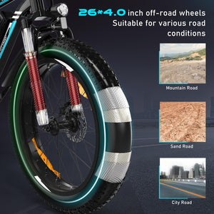 HITWAY Vélo Électrique, 26 * 3.0/4.0 Pouces VTT Électrique avec Batterie au Lithium Amovible 48V15Ah, Ville E - Bike avec 7 Vitesses, Moteur 250Wh, Autonomie 45 - 80km pour Adulte - fitnessterapy