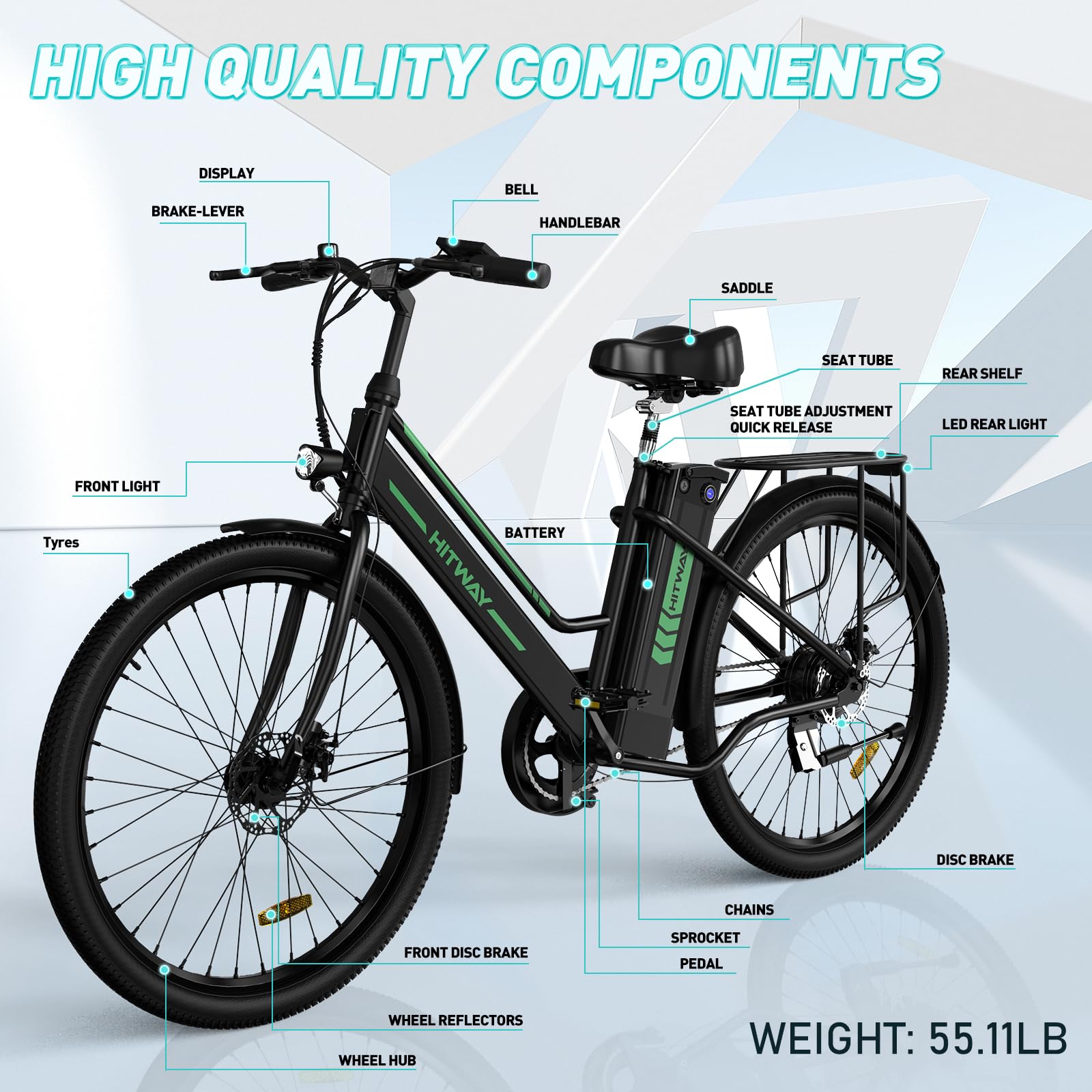 HITWAY Vélo Électrique 26 Pouces Vélo Électrique Femme et Homme,Moteur 250W,Batterie 36V/8,4Ah,Max 25km/h,Pédalage Assisté,Autonomie 35 - 70km,Adulte Unisexe - fitnessterapy