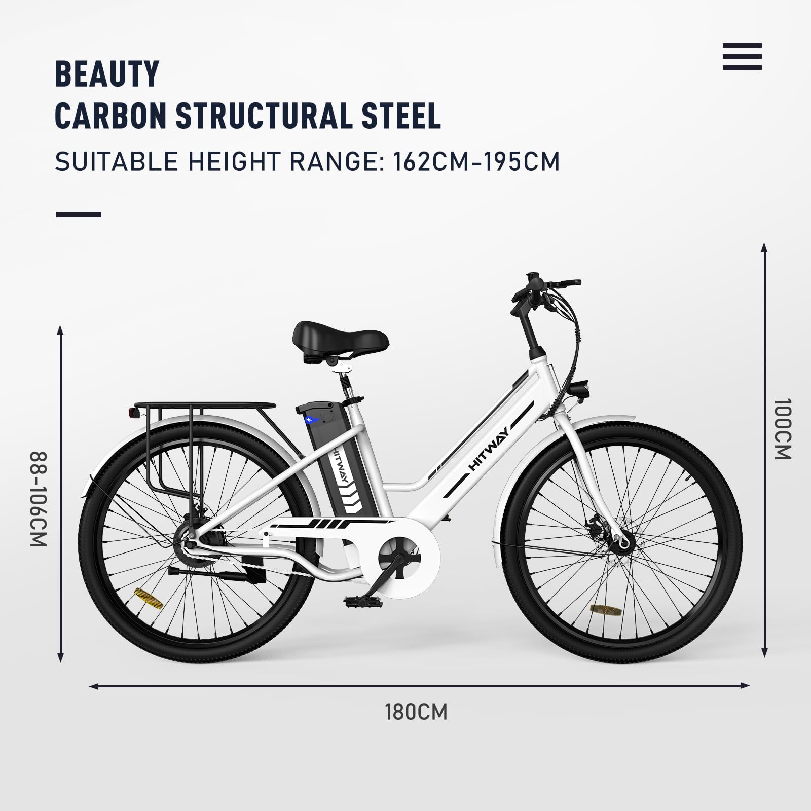 HITWAY Vélo Électrique 26 Pouces Vélo Électrique Femme et Homme,Moteur 250W,Batterie 36V/8,4Ah,Max 25km/h,Pédalage Assisté,Autonomie 35 - 70km,Adulte Unisexe - fitnessterapy