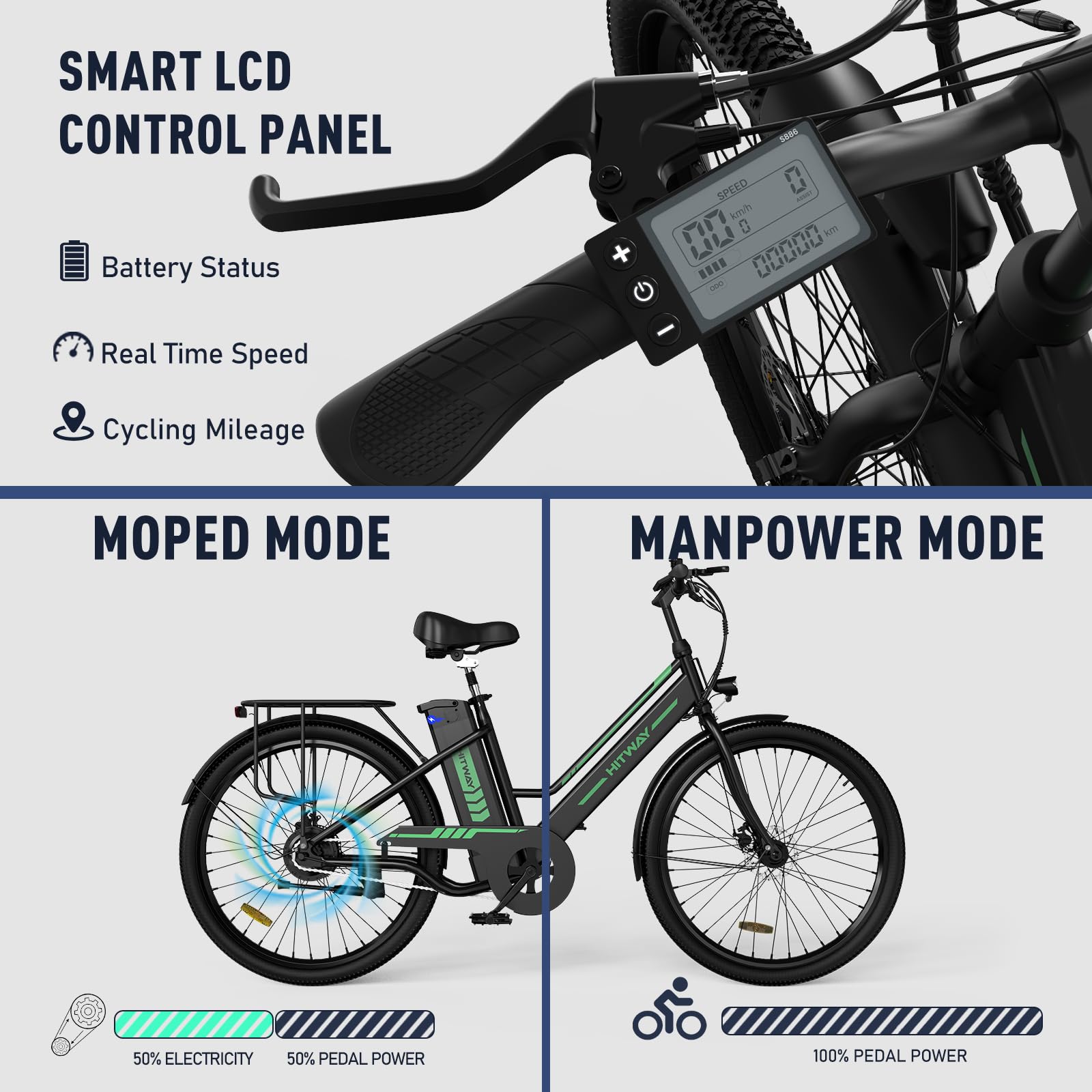 HITWAY Vélo Électrique 26 Pouces Vélo Électrique Femme et Homme,Moteur 250W,Batterie 36V/8,4Ah,Max 25km/h,Pédalage Assisté,Autonomie 35 - 70km,Adulte Unisexe - fitnessterapy