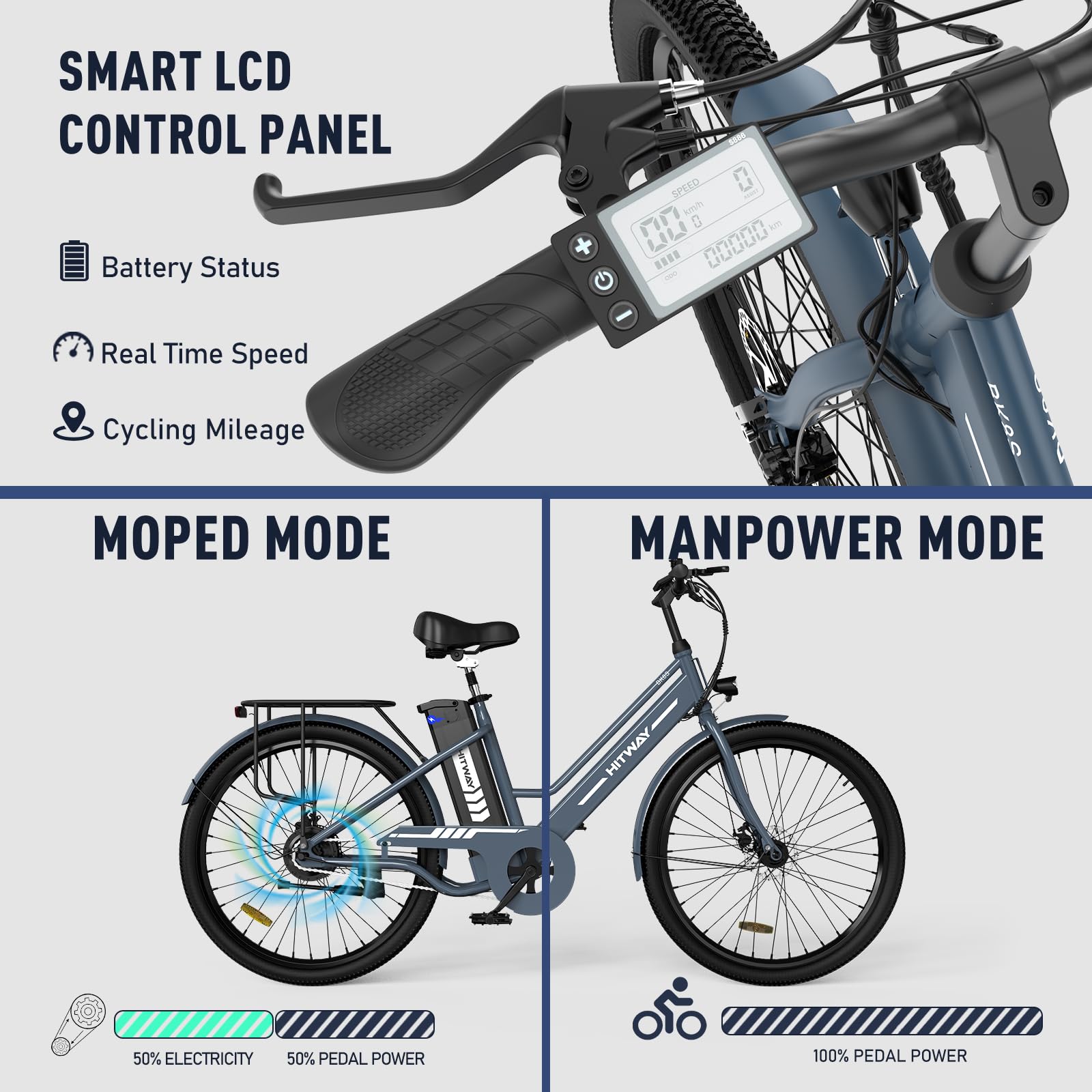 HITWAY Vélo Électrique 26 Pouces Vélo Électrique Femme et Homme,Moteur 250W,Batterie 36V/8,4Ah,Max 25km/h,Pédalage Assisté,Autonomie 35 - 70km,Adulte Unisexe - fitnessterapy