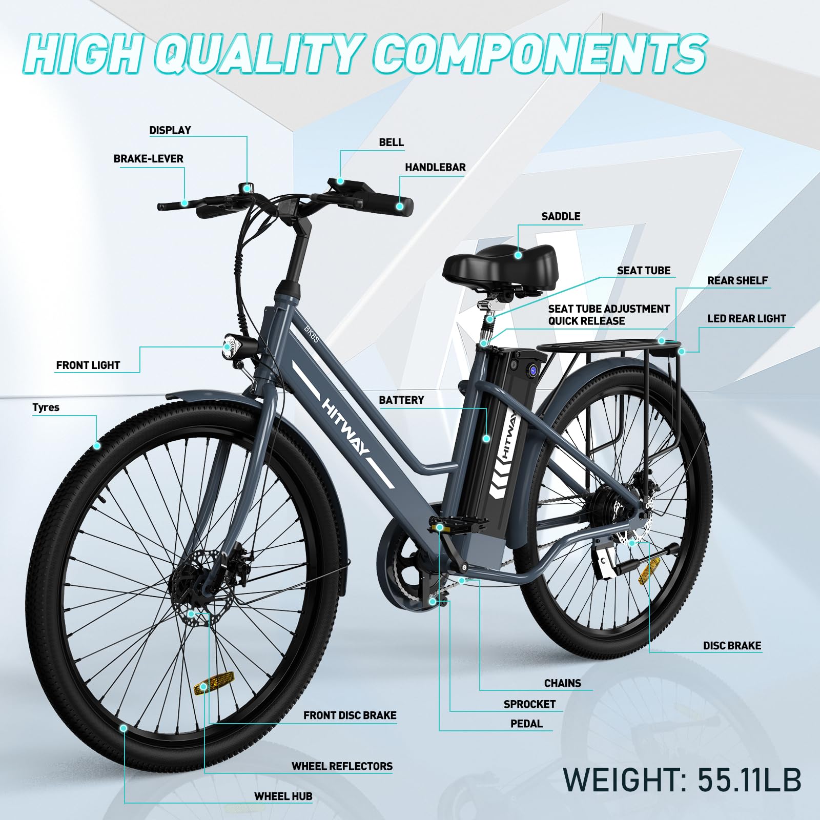 HITWAY Vélo Électrique 26 Pouces Vélo Électrique Femme et Homme,Moteur 250W,Batterie 36V/8,4Ah,Max 25km/h,Pédalage Assisté,Autonomie 35 - 70km,Adulte Unisexe - fitnessterapy