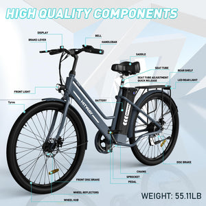HITWAY Vélo Électrique 26 Pouces Vélo Électrique Femme et Homme,Moteur 250W,Batterie 36V/8,4Ah,Max 25km/h,Pédalage Assisté,Autonomie 35 - 70km,Adulte Unisexe - fitnessterapy