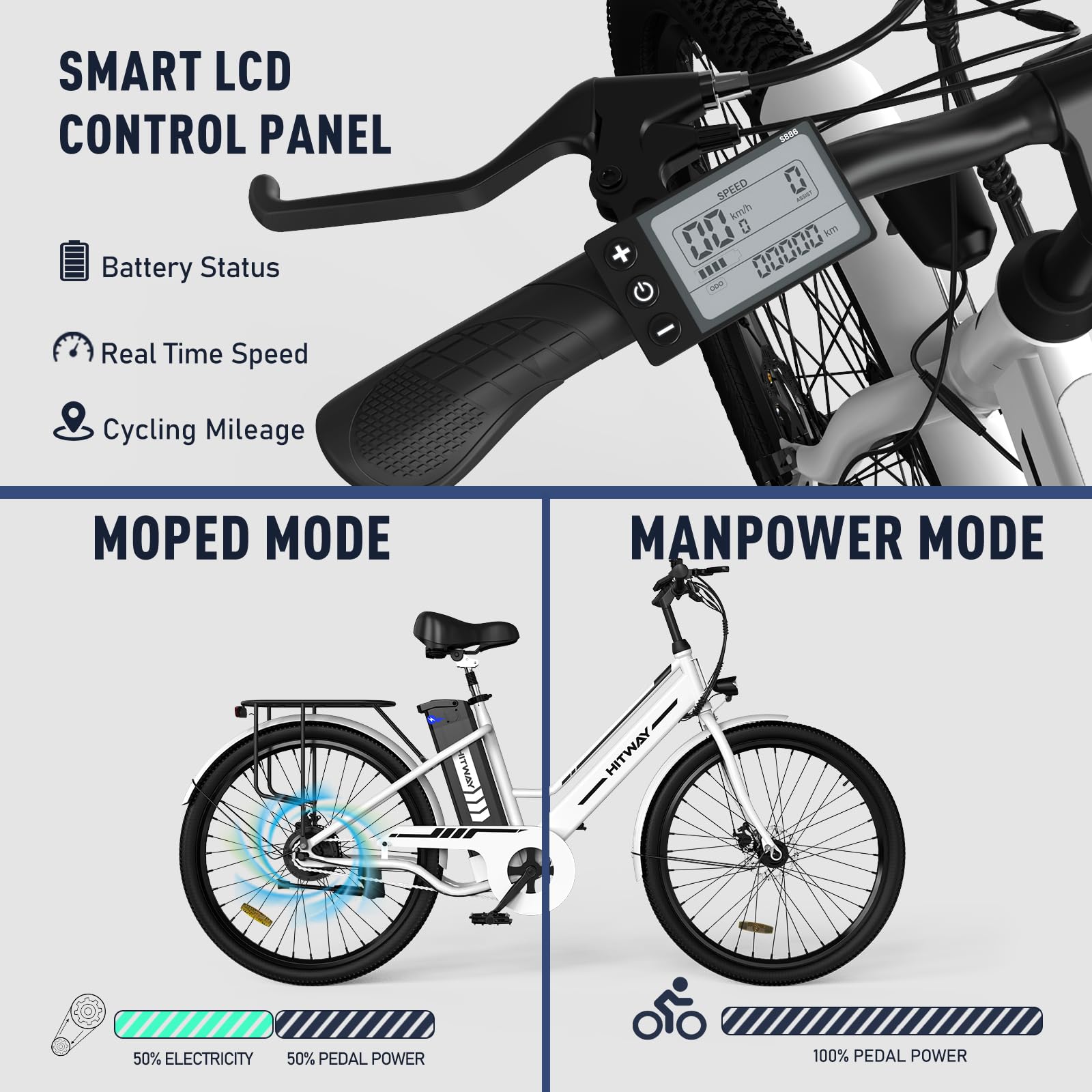 HITWAY Vélo Électrique 26 Pouces Vélo Électrique Femme et Homme,Moteur 250W,Batterie 36V/8,4Ah,Max 25km/h,Pédalage Assisté,Autonomie 35 - 70km,Adulte Unisexe - fitnessterapy