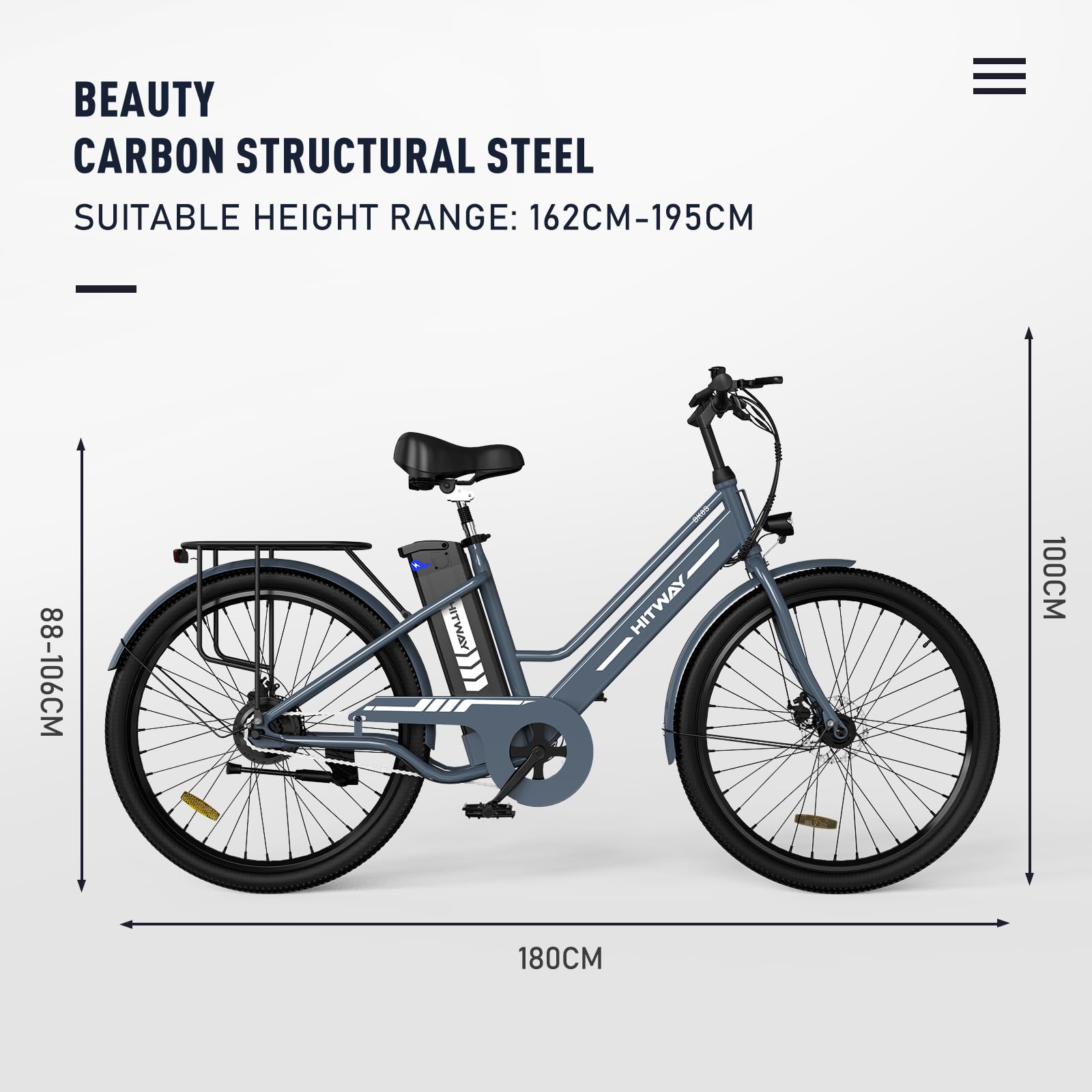 HITWAY Vélo Électrique 26 Pouces Vélo Électrique Femme et Homme,Moteur 250W,Batterie 36V/8,4Ah,Max 25km/h,Pédalage Assisté,Autonomie 35 - 70km,Adulte Unisexe - fitnessterapy