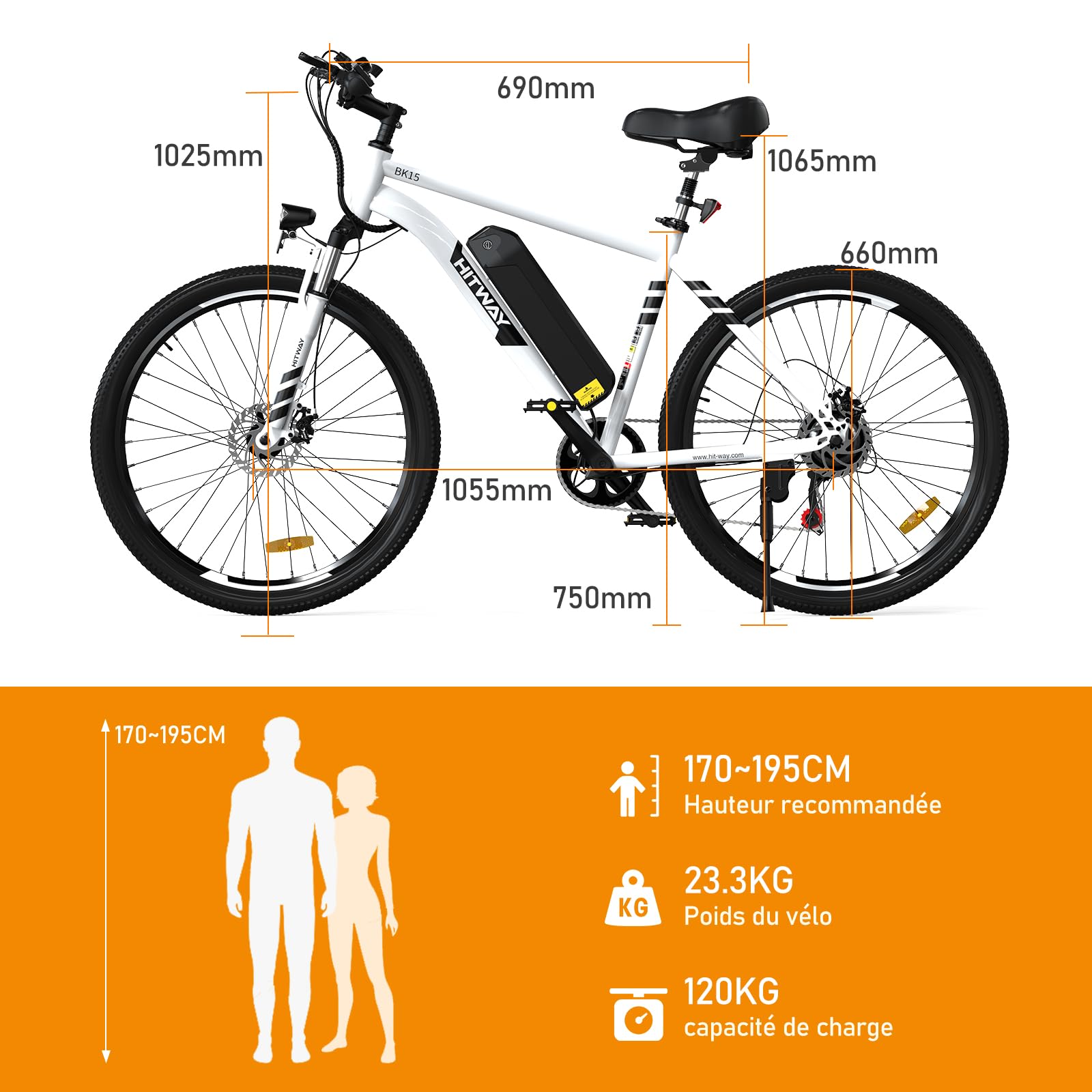 HITWAY Vélo Électrique, VTT Électrique avec Batterie au Lithium Amovible 36V12Ah, Ville E - Bike avec 7 Vitesses, Moteur 250W, Autonomie 35 - 90km pour Adulte - fitnessterapy