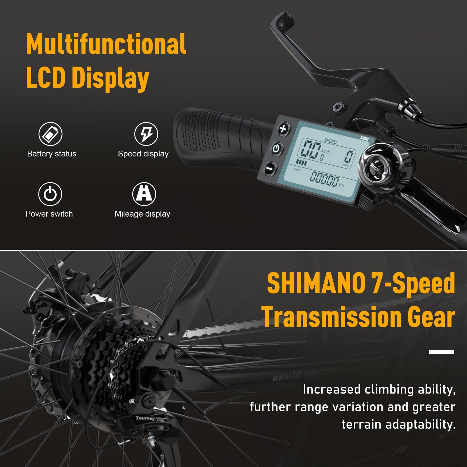 HITWAY Vélo Électrique, VTT Électrique avec Batterie au Lithium Amovible 36V12Ah, Ville E - Bike avec 7 Vitesses, Moteur 250W, Autonomie 35 - 90km pour Adulte - fitnessterapy