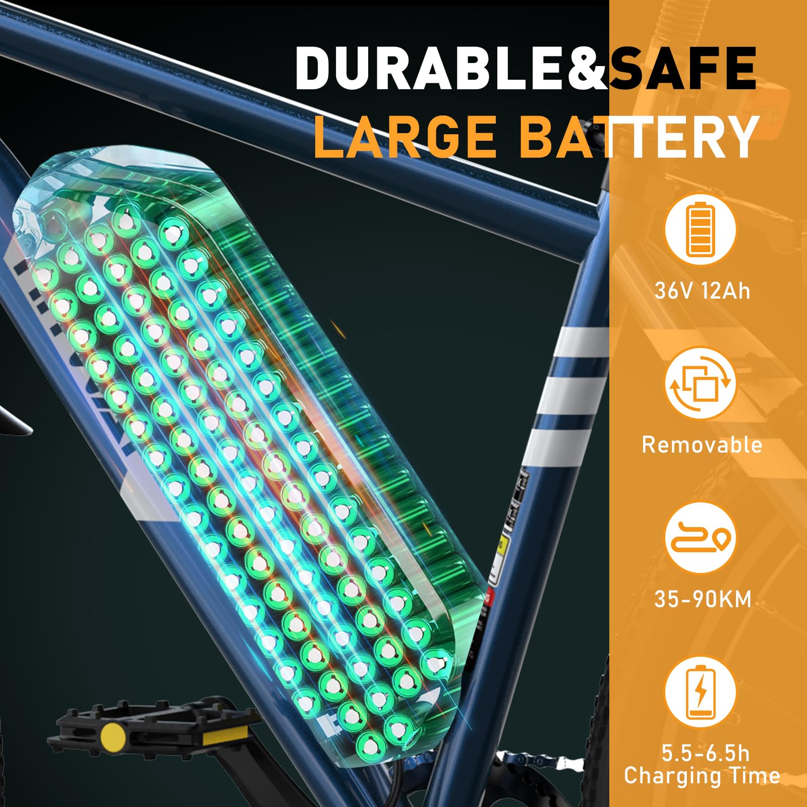 HITWAY Vélo Électrique, VTT Électrique avec Batterie au Lithium Amovible 36V12Ah, Ville E - Bike avec 7 Vitesses, Moteur 250W, Autonomie 35 - 90km pour Adulte - fitnessterapy