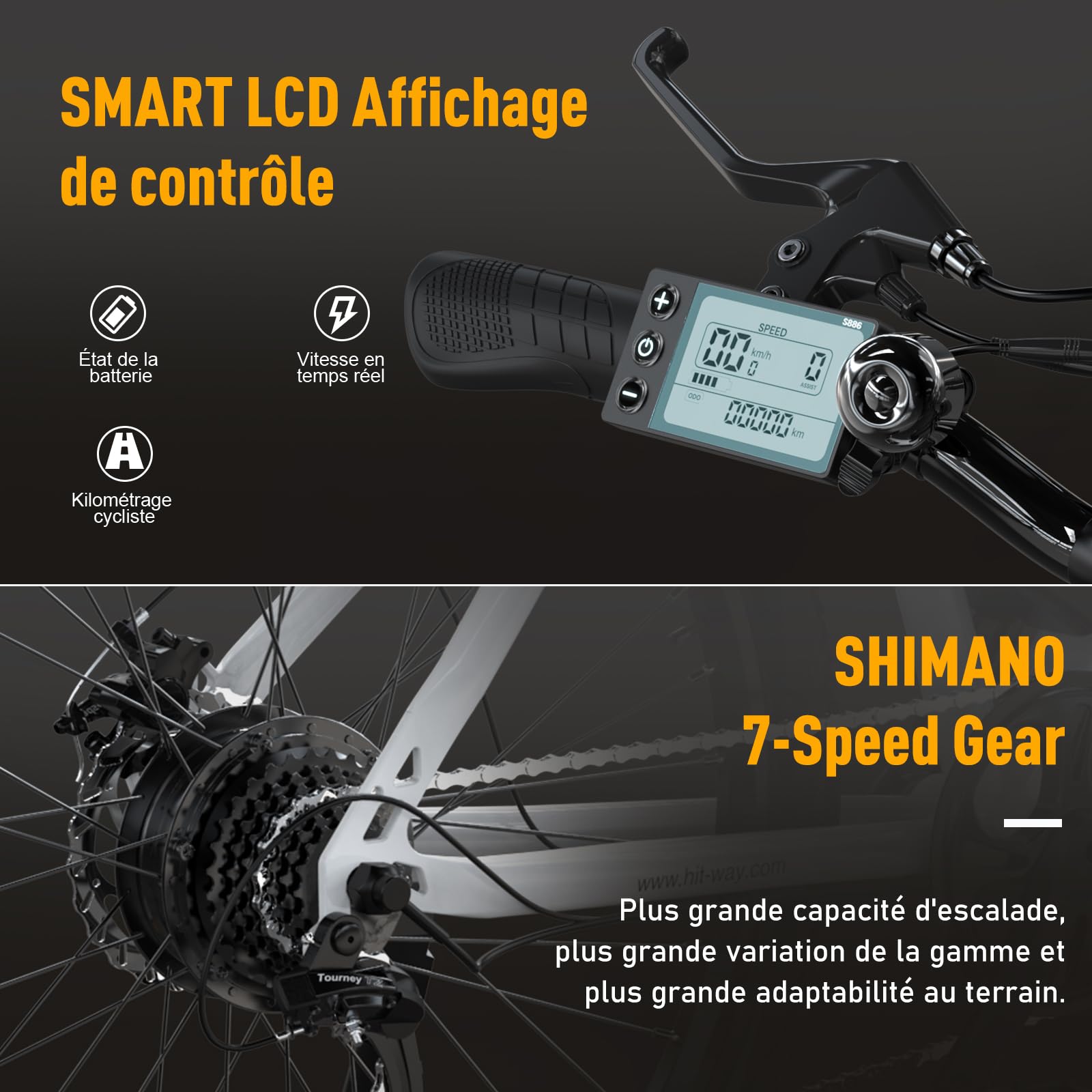 HITWAY Vélo Électrique, VTT Électrique avec Batterie au Lithium Amovible 36V12Ah, Ville E - Bike avec 7 Vitesses, Moteur 250W, Autonomie 35 - 90km pour Adulte - fitnessterapy