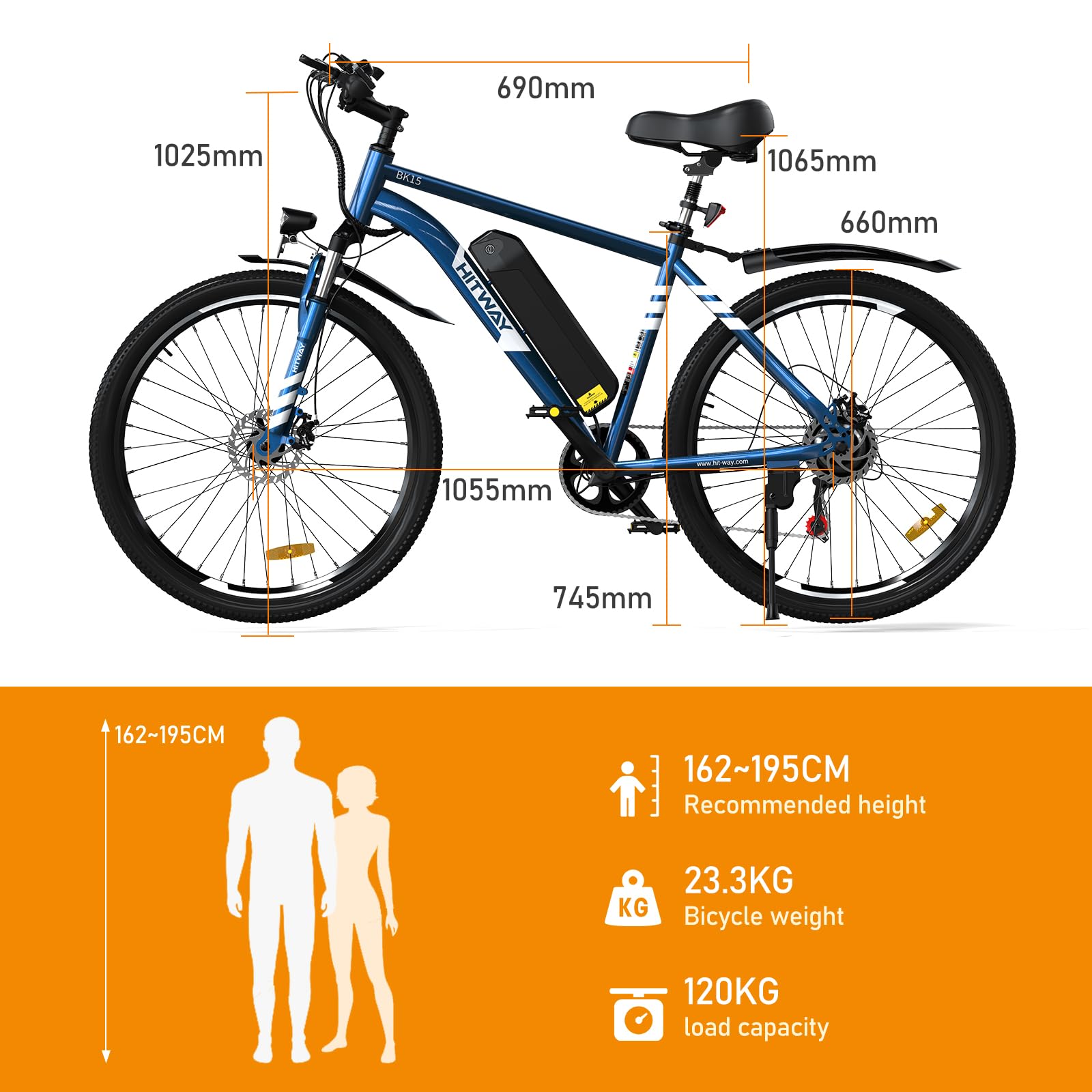 HITWAY Vélo Électrique, VTT Électrique avec Batterie au Lithium Amovible 36V12Ah, Ville E - Bike avec 7 Vitesses, Moteur 250W, Autonomie 35 - 90km pour Adulte - fitnessterapy