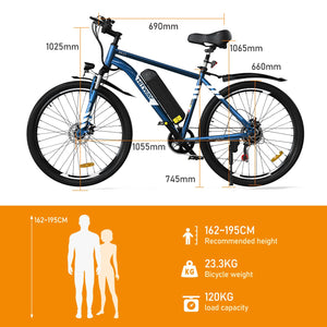 HITWAY Vélo Électrique, VTT Électrique avec Batterie au Lithium Amovible 36V12Ah, Ville E - Bike avec 7 Vitesses, Moteur 250W, Autonomie 35 - 90km pour Adulte - fitnessterapy