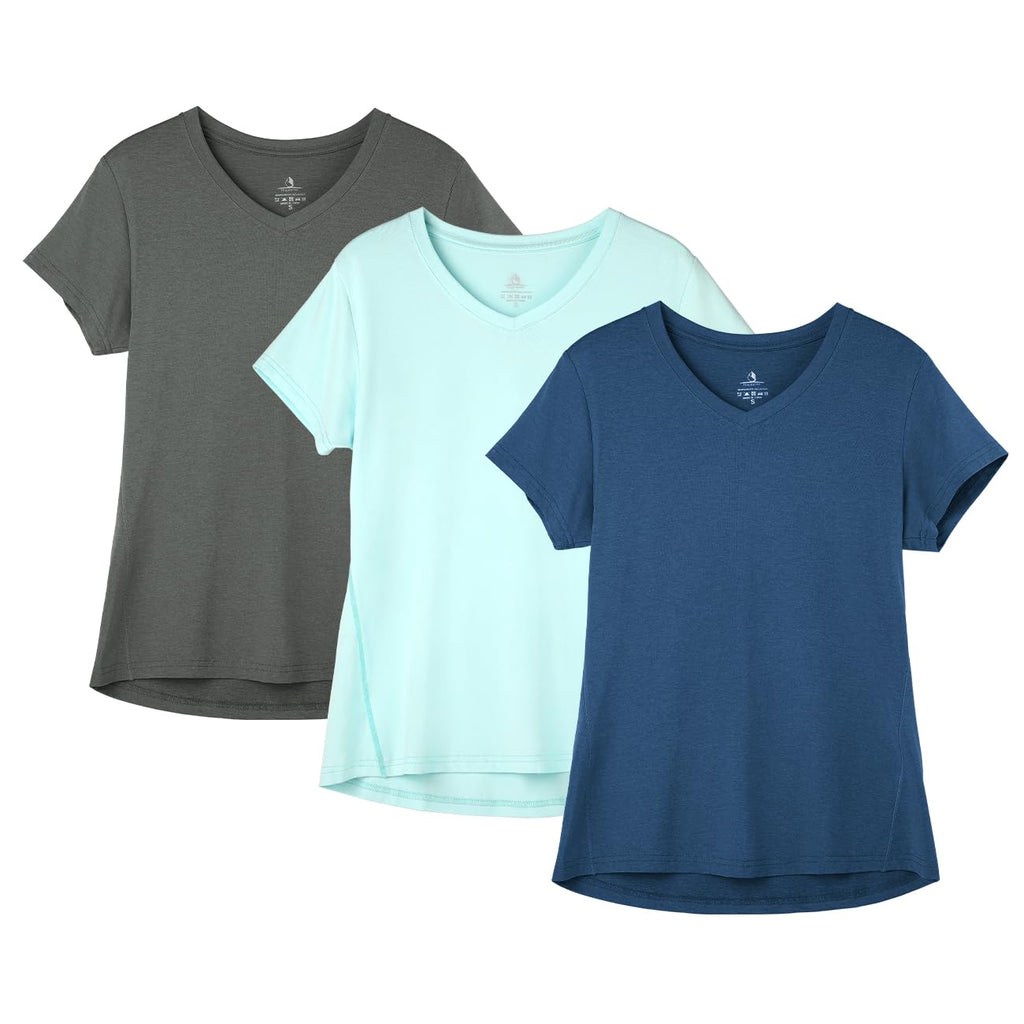 icyzone T-Shirts de Sport Femme à Manche Courtes Tops et Col en V Fitness Yoga Tee Shirt, Lot de 3 - fitnessterapy