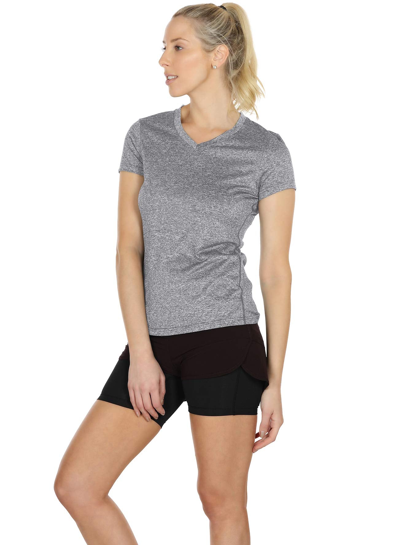 icyzone T-Shirts de Sport Femme à Manche Courtes Tops et Col en V Fitness Yoga Tee Shirt, Lot de 3 - fitnessterapy