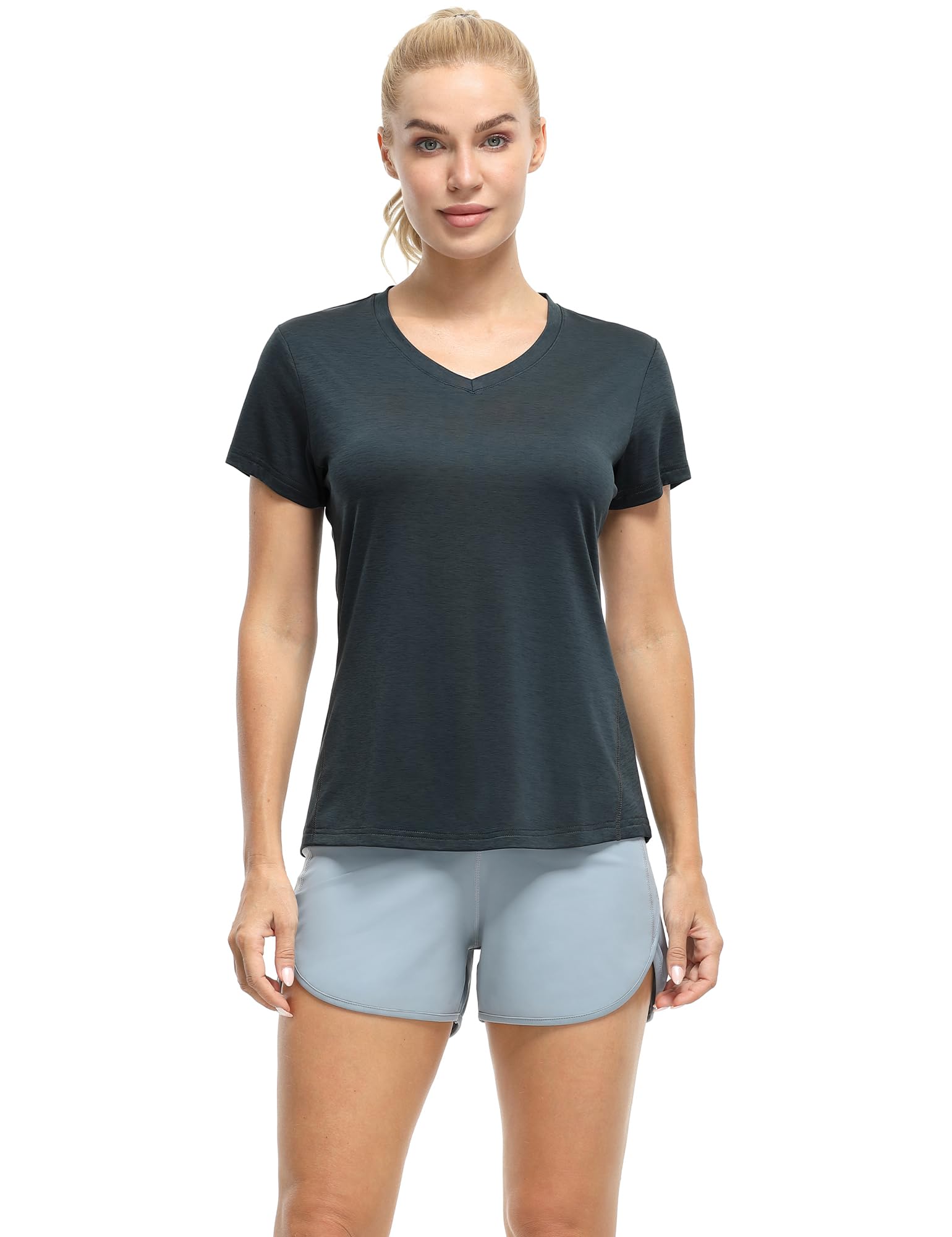 icyzone T-Shirts de Sport Femme à Manche Courtes Tops et Col en V Fitness Yoga Tee Shirt, Lot de 3 - fitnessterapy