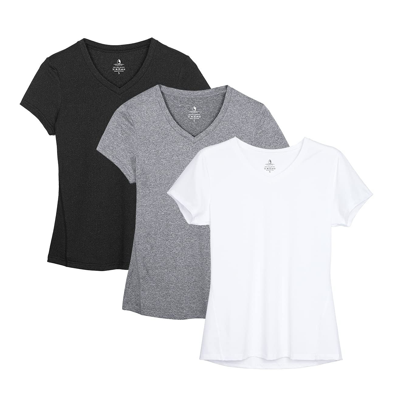 icyzone T-Shirts de Sport Femme à Manche Courtes Tops et Col en V Fitness Yoga Tee Shirt, Lot de 3 - fitnessterapy