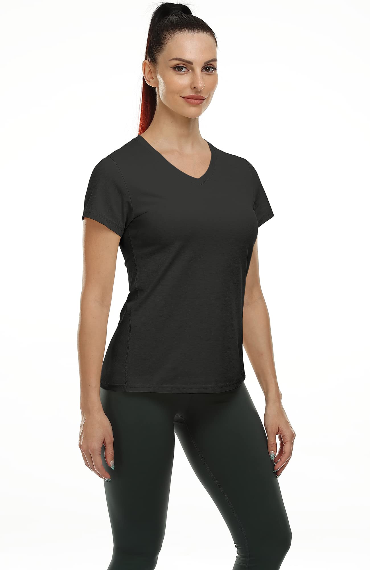 icyzone T-Shirts de Sport Femme à Manche Courtes Tops et Col en V Fitness Yoga Tee Shirt, Lot de 3 - fitnessterapy