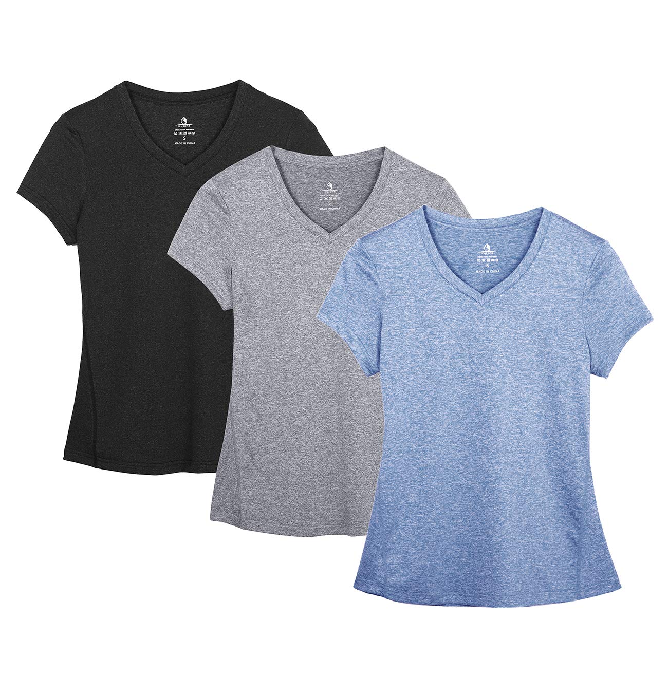 icyzone T-Shirts de Sport Femme à Manche Courtes Tops et Col en V Fitness Yoga Tee Shirt, Lot de 3 - fitnessterapy