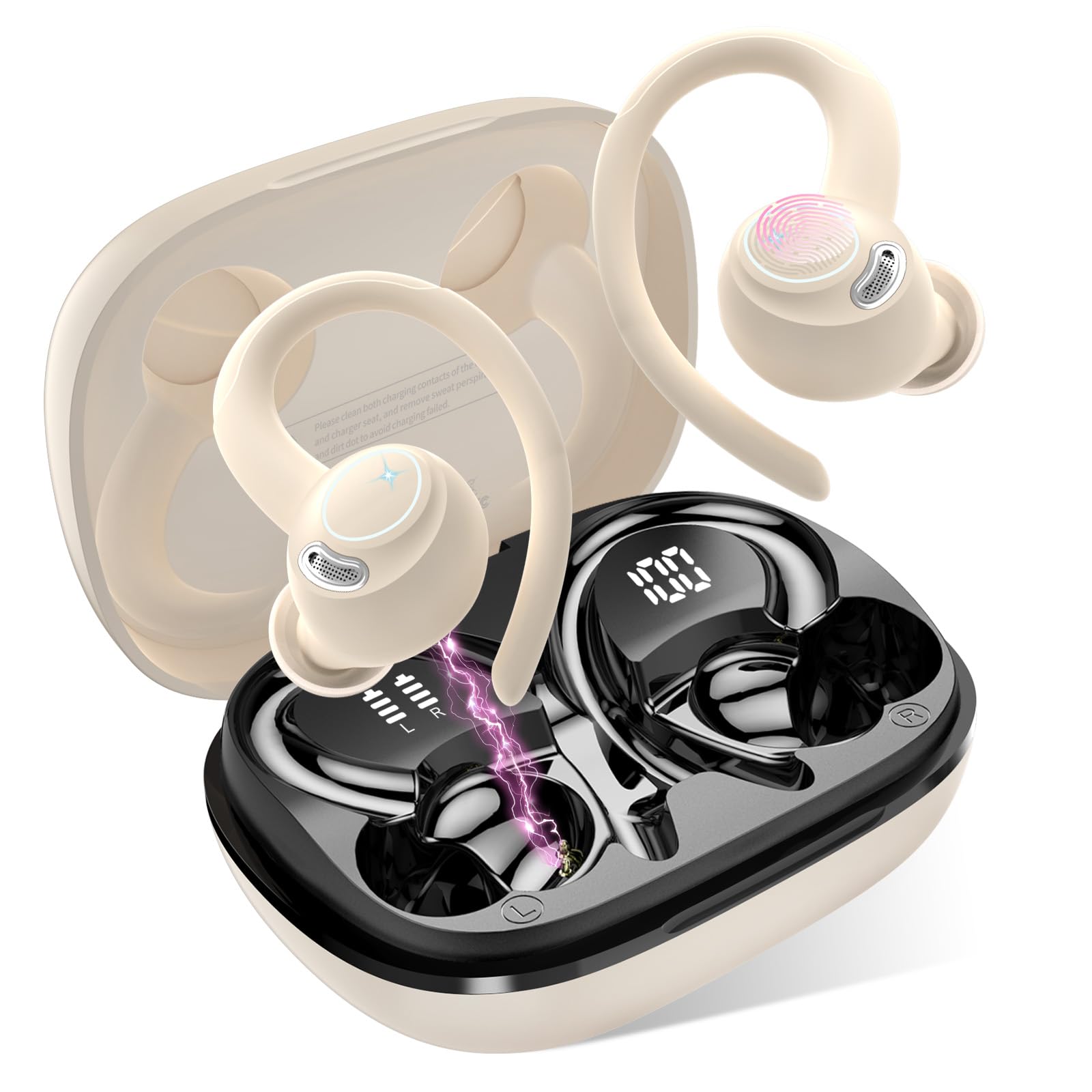 Jesebang Ecouteurs Bluetooth sans Fil Sport, 2024 Écouteur Bluetooth 5.3 HiFi Stéréo, Ecouteurs sans Fil avec ENC Mic, Oreillette Bluetooth Running IP7 Étanche, 40H Casque Bluetooth Écran LED, Noir - fitnessterapy