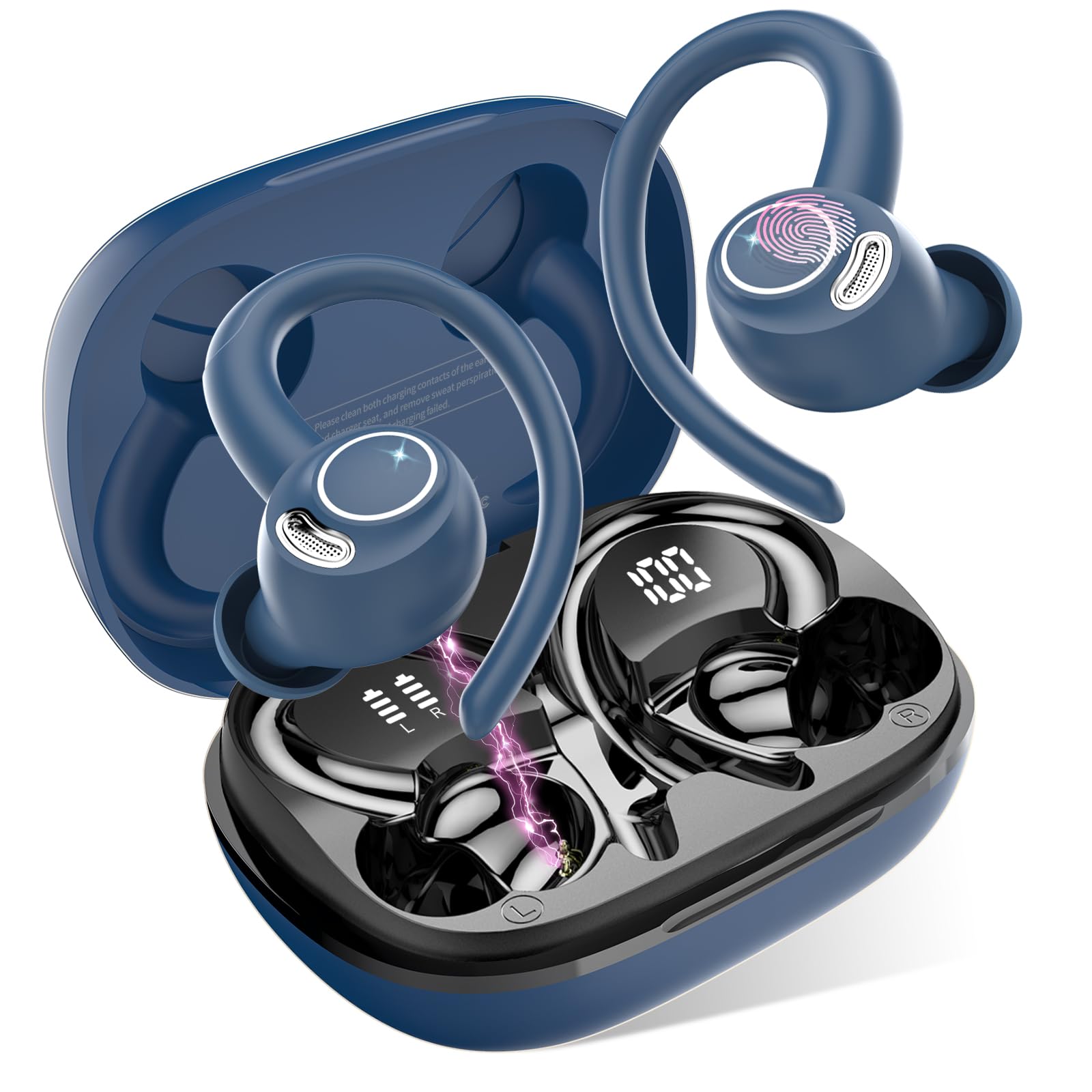 Jesebang Ecouteurs Bluetooth sans Fil Sport, 2024 Écouteur Bluetooth 5.3 HiFi Stéréo, Ecouteurs sans Fil avec ENC Mic, Oreillette Bluetooth Running IP7 Étanche, 40H Casque Bluetooth Écran LED, Noir - fitnessterapy