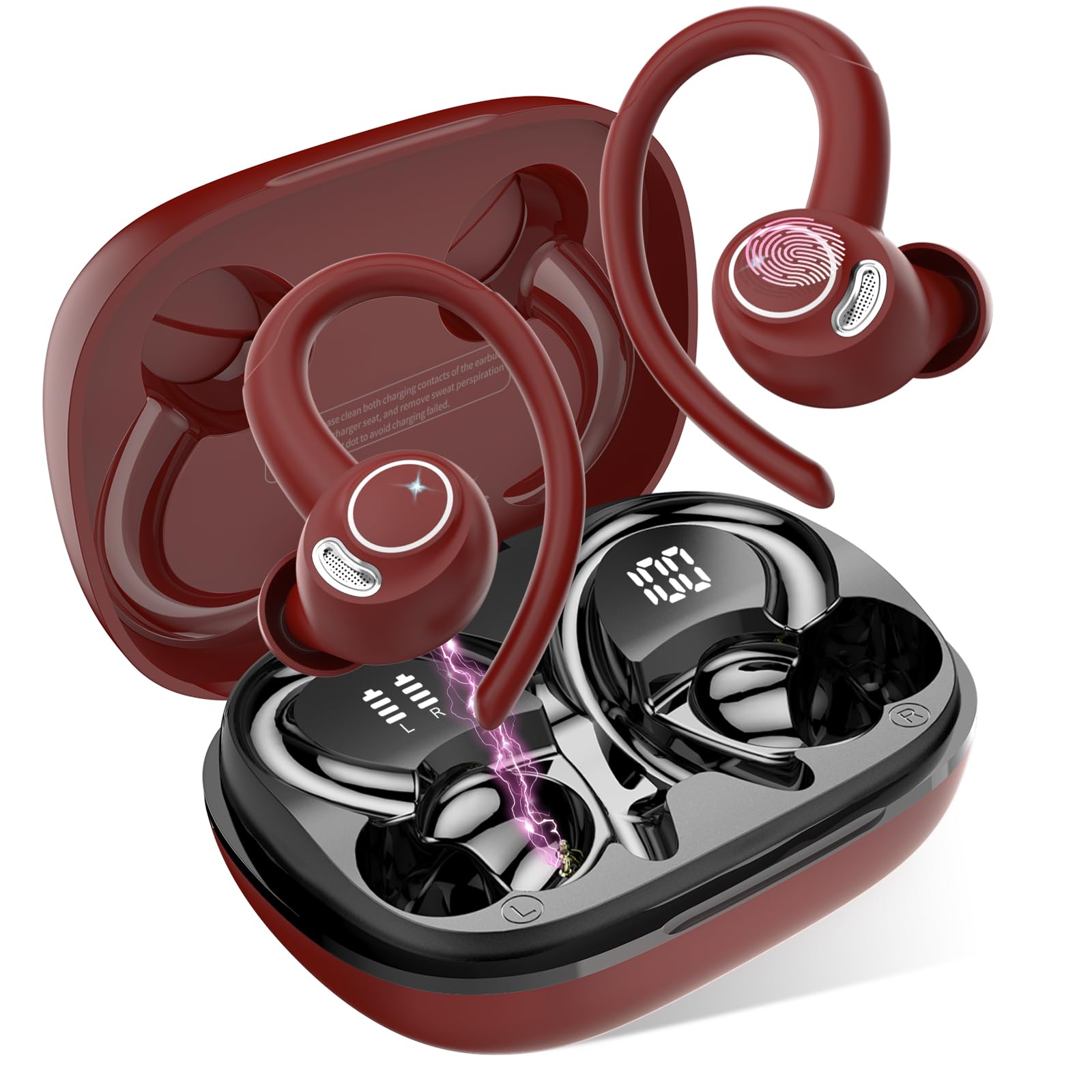 Jesebang Ecouteurs Bluetooth sans Fil Sport, 2024 Écouteur Bluetooth 5.3 HiFi Stéréo, Ecouteurs sans Fil avec ENC Mic, Oreillette Bluetooth Running IP7 Étanche, 40H Casque Bluetooth Écran LED, Noir - fitnessterapy