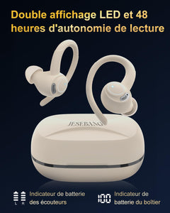 Jesebang Ecouteurs Bluetooth sans Fil Sport, 2024 Écouteur Bluetooth 5.3 HiFi Stéréo, Ecouteurs sans Fil avec ENC Mic, Oreillette Bluetooth Running IP7 Étanche, 40H Casque Bluetooth Écran LED, Noir - fitnessterapy
