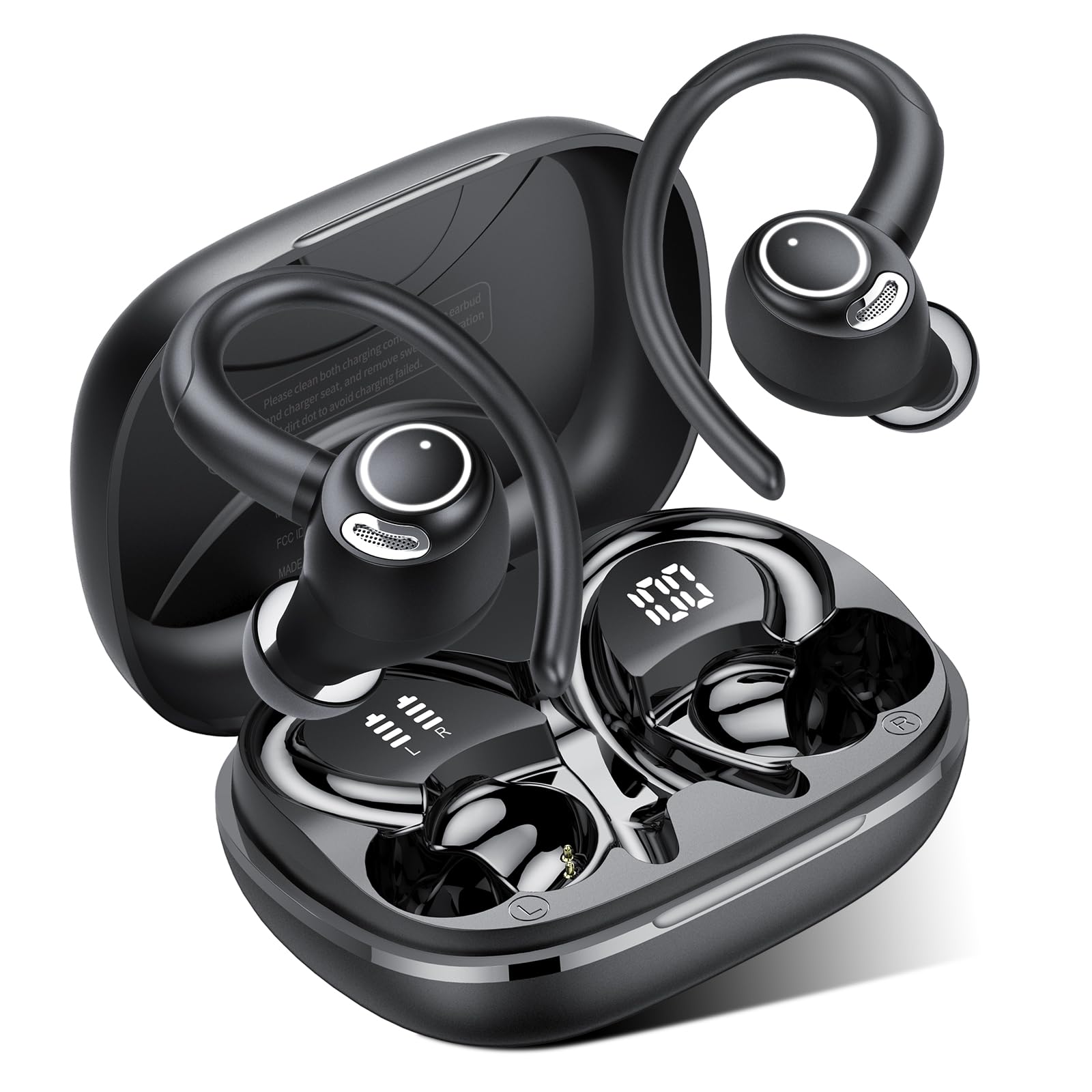 Jesebang Ecouteurs Bluetooth sans Fil Sport, 2024 Écouteur Bluetooth 5.3 HiFi Stéréo, Ecouteurs sans Fil avec ENC Mic, Oreillette Bluetooth Running IP7 Étanche, 40H Casque Bluetooth Écran LED, Noir - fitnessterapy