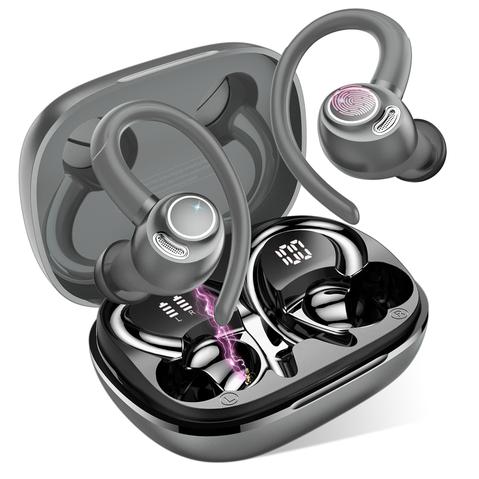 Jesebang Ecouteurs Bluetooth sans Fil Sport, 2024 Écouteur Bluetooth 5.3 HiFi Stéréo, Ecouteurs sans Fil avec ENC Mic, Oreillette Bluetooth Running IP7 Étanche, 40H Casque Bluetooth Écran LED, Noir - fitnessterapy