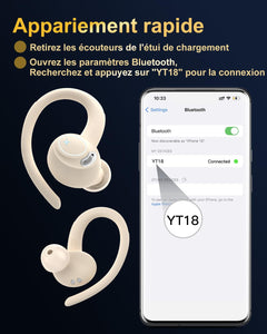 Jesebang Ecouteurs Bluetooth sans Fil Sport, 2024 Écouteur Bluetooth 5.3 HiFi Stéréo, Ecouteurs sans Fil avec ENC Mic, Oreillette Bluetooth Running IP7 Étanche, 40H Casque Bluetooth Écran LED, Noir - fitnessterapy