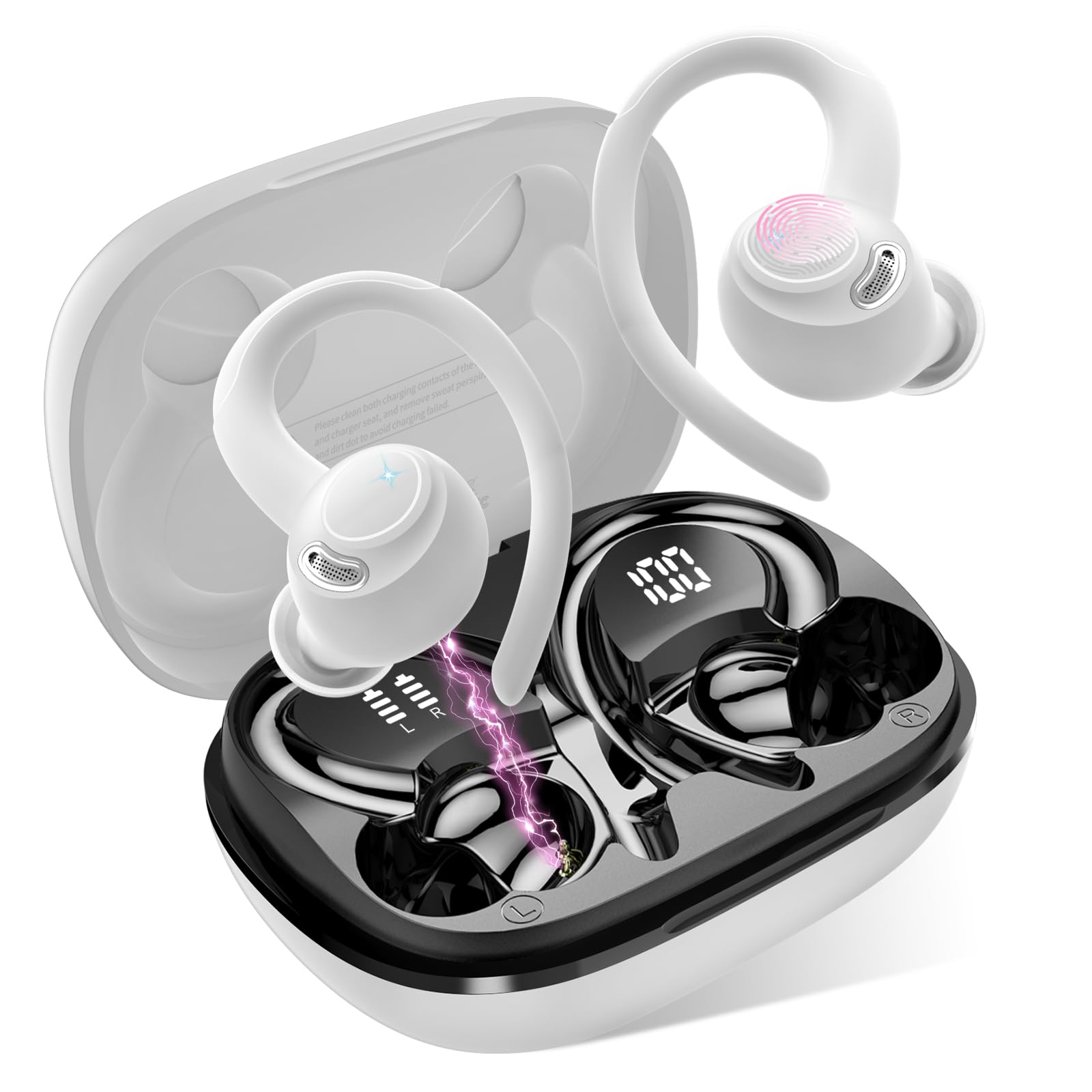 Jesebang Ecouteurs Bluetooth sans Fil Sport, 2024 Écouteur Bluetooth 5.3 HiFi Stéréo, Ecouteurs sans Fil avec ENC Mic, Oreillette Bluetooth Running IP7 Étanche, 40H Casque Bluetooth Écran LED, Noir - fitnessterapy