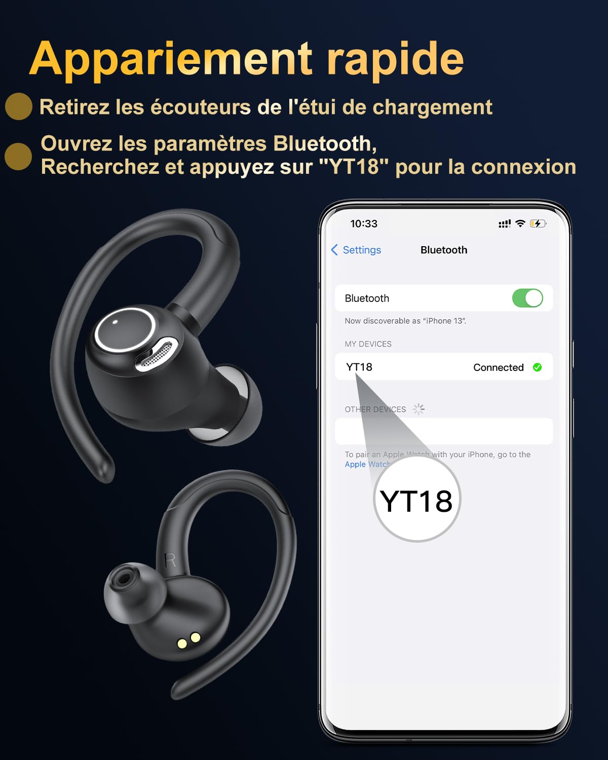 Jesebang Ecouteurs Bluetooth sans Fil Sport, 2024 Écouteur Bluetooth 5.3 HiFi Stéréo, Ecouteurs sans Fil avec ENC Mic, Oreillette Bluetooth Running IP7 Étanche, 40H Casque Bluetooth Écran LED, Noir - fitnessterapy