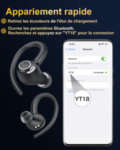 Jesebang Ecouteurs Bluetooth sans Fil Sport, 2024 Écouteur Bluetooth 5.3 HiFi Stéréo, Ecouteurs sans Fil avec ENC Mic, Oreillette Bluetooth Running IP7 Étanche, 40H Casque Bluetooth Écran LED, Noir - fitnessterapy