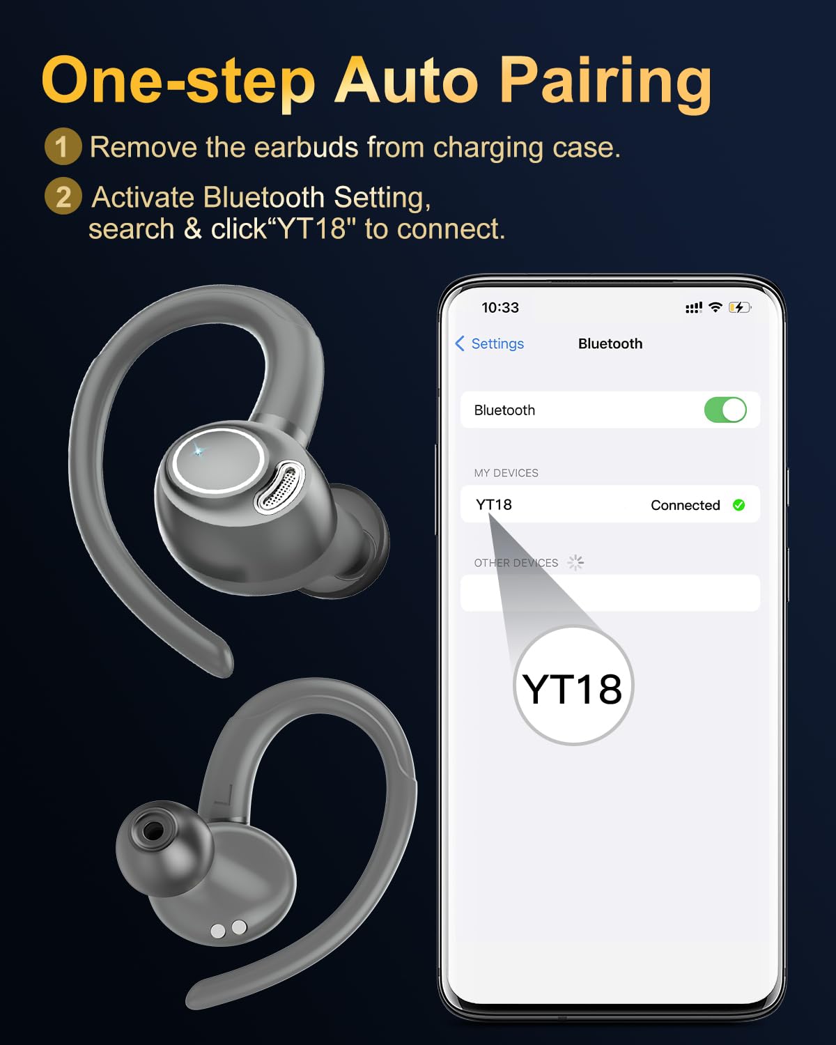 Jesebang Ecouteurs Bluetooth sans Fil Sport, 2024 Écouteur Bluetooth 5.3 HiFi Stéréo, Ecouteurs sans Fil avec ENC Mic, Oreillette Bluetooth Running IP7 Étanche, 40H Casque Bluetooth Écran LED, Noir - fitnessterapy