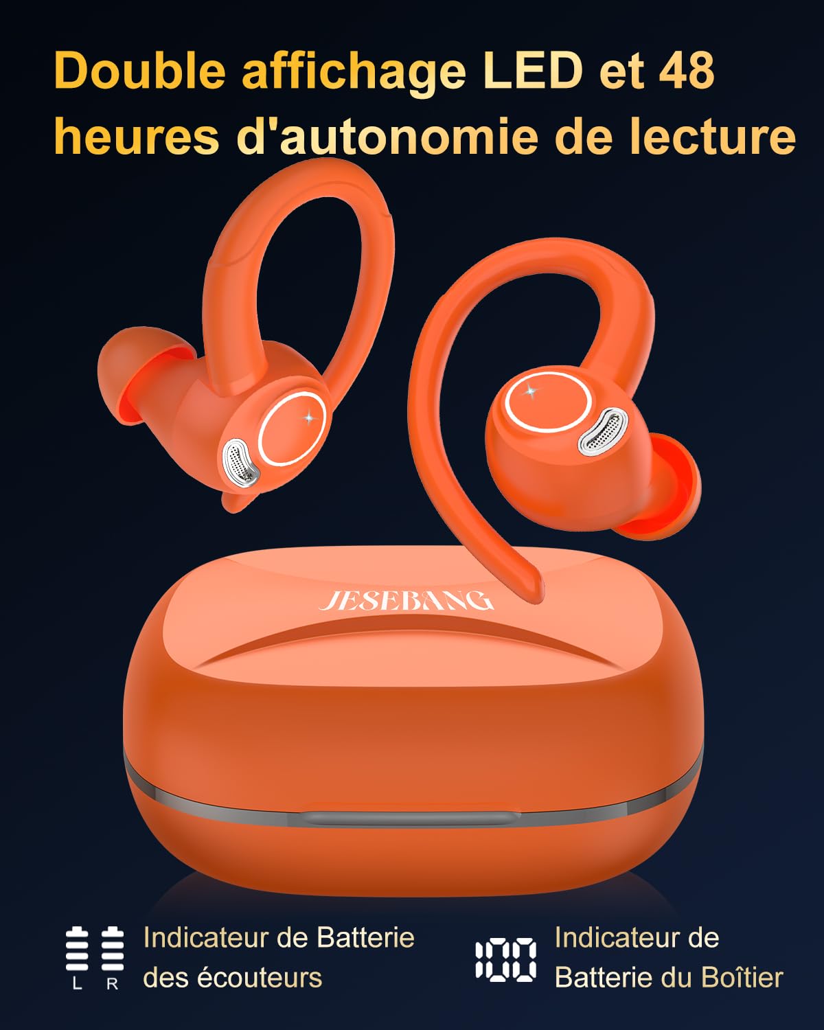 Jesebang Ecouteurs Bluetooth sans Fil Sport, 2024 Écouteur Bluetooth 5.3 HiFi Stéréo, Ecouteurs sans Fil avec ENC Mic, Oreillette Bluetooth Running IP7 Étanche, 40H Casque Bluetooth Écran LED, Noir - fitnessterapy