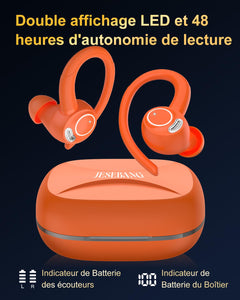 Jesebang Ecouteurs Bluetooth sans Fil Sport, 2024 Écouteur Bluetooth 5.3 HiFi Stéréo, Ecouteurs sans Fil avec ENC Mic, Oreillette Bluetooth Running IP7 Étanche, 40H Casque Bluetooth Écran LED, Noir - fitnessterapy
