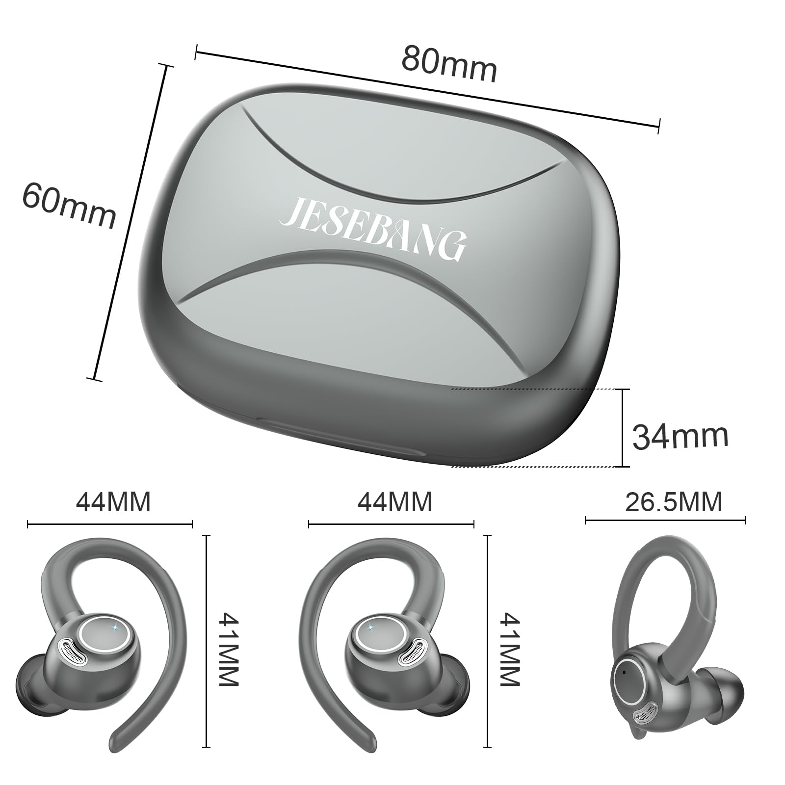 Jesebang Ecouteurs Bluetooth sans Fil Sport, 2024 Écouteur Bluetooth 5.3 HiFi Stéréo, Ecouteurs sans Fil avec ENC Mic, Oreillette Bluetooth Running IP7 Étanche, 40H Casque Bluetooth Écran LED, Noir - fitnessterapy