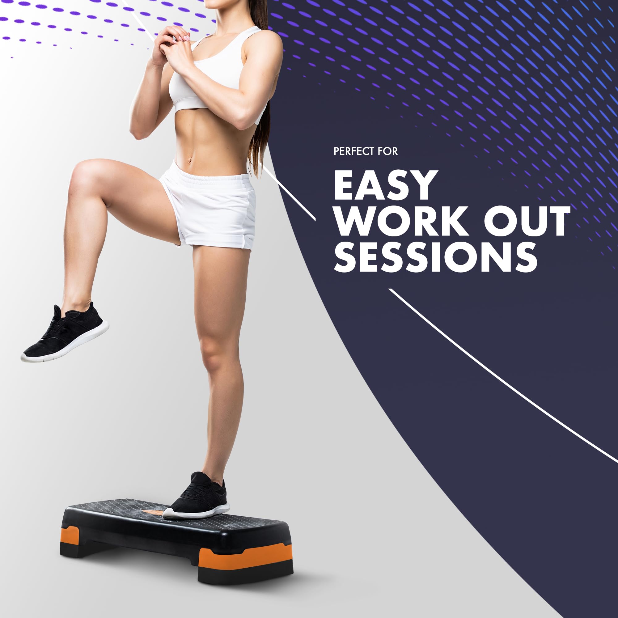 KAYMAN Stepper d'exercice – Stepper de fitness pour la maison et la salle de sport, adapté pour l'aérobic, le cardio, les poids, le yoga, l'entraînement DVD – 2 niveaux de hauteur réglables (10,15 cm) - fitnessterapy
