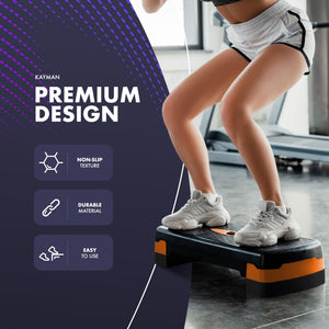 KAYMAN Stepper d'exercice – Stepper de fitness pour la maison et la salle de sport, adapté pour l'aérobic, le cardio, les poids, le yoga, l'entraînement DVD – 2 niveaux de hauteur réglables (10,15 cm) - fitnessterapy