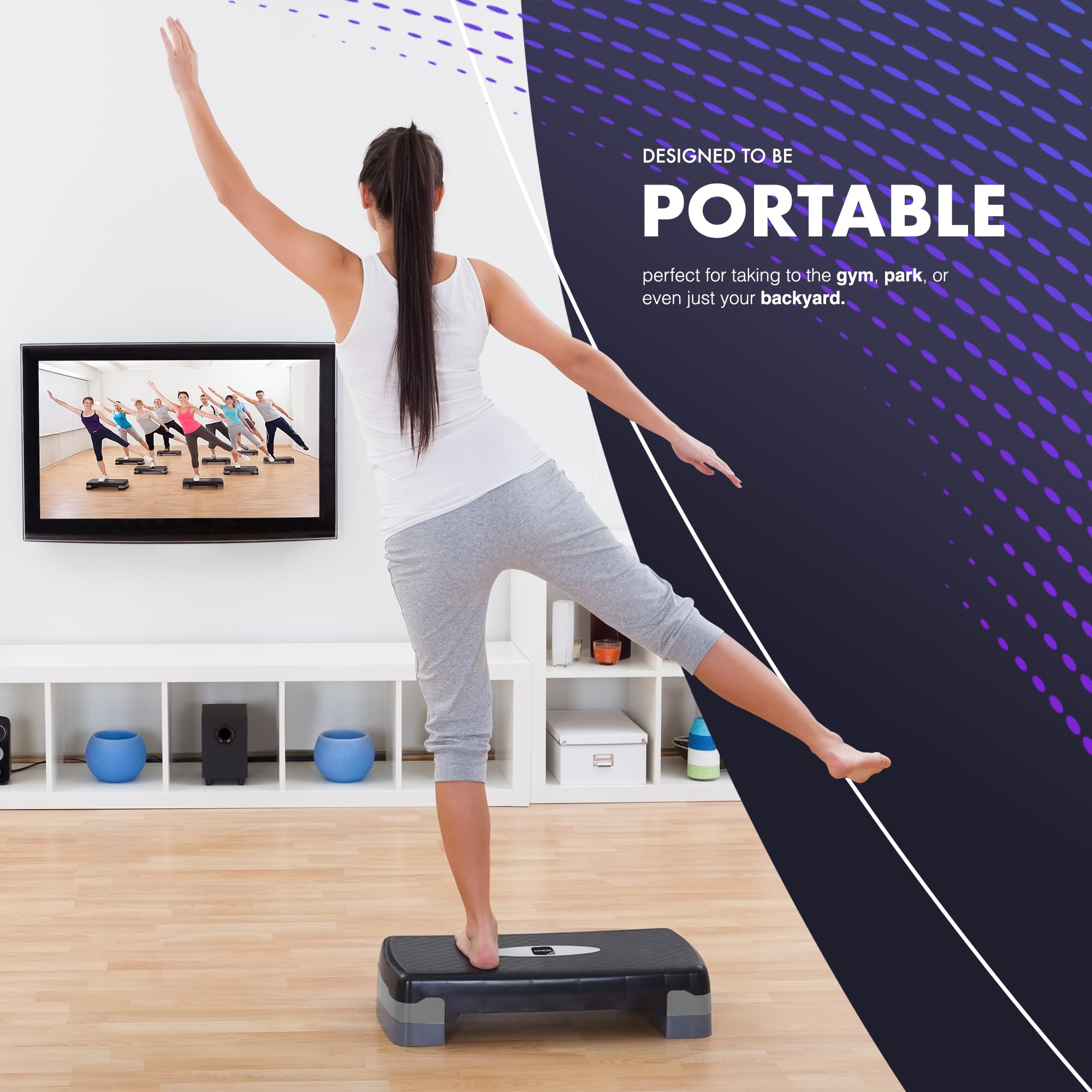 KAYMAN Stepper d'exercice – Stepper de fitness pour la maison et la salle de sport, adapté pour l'aérobic, le cardio, les poids, le yoga, l'entraînement DVD – 2 niveaux de hauteur réglables (10,15 cm) - fitnessterapy