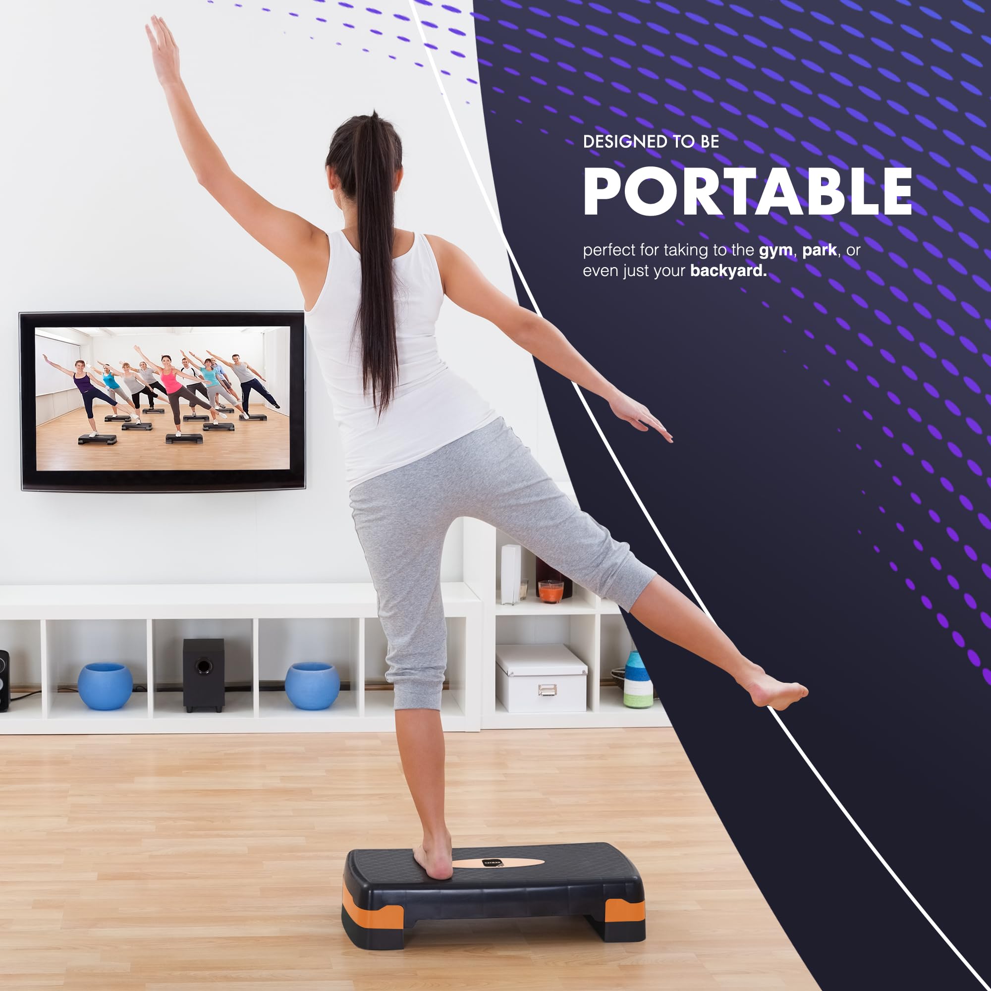 KAYMAN Stepper d'exercice – Stepper de fitness pour la maison et la salle de sport, adapté pour l'aérobic, le cardio, les poids, le yoga, l'entraînement DVD – 2 niveaux de hauteur réglables (10,15 cm) - fitnessterapy