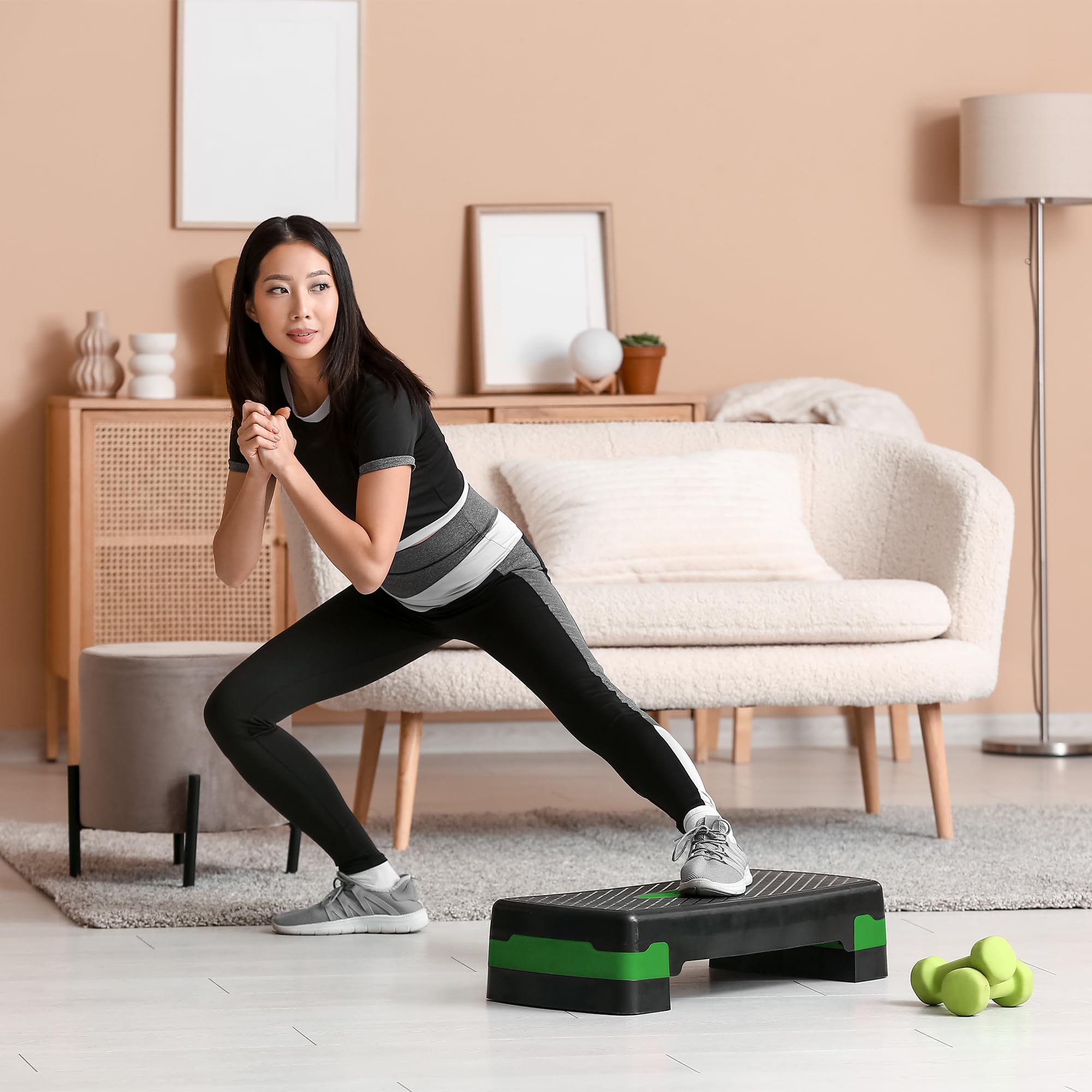 KAYMAN Stepper d'exercice – Stepper de fitness pour la maison et la salle de sport, adapté pour l'aérobic, le cardio, les poids, le yoga, l'entraînement DVD – 2 niveaux de hauteur réglables (10,15 cm) - fitnessterapy
