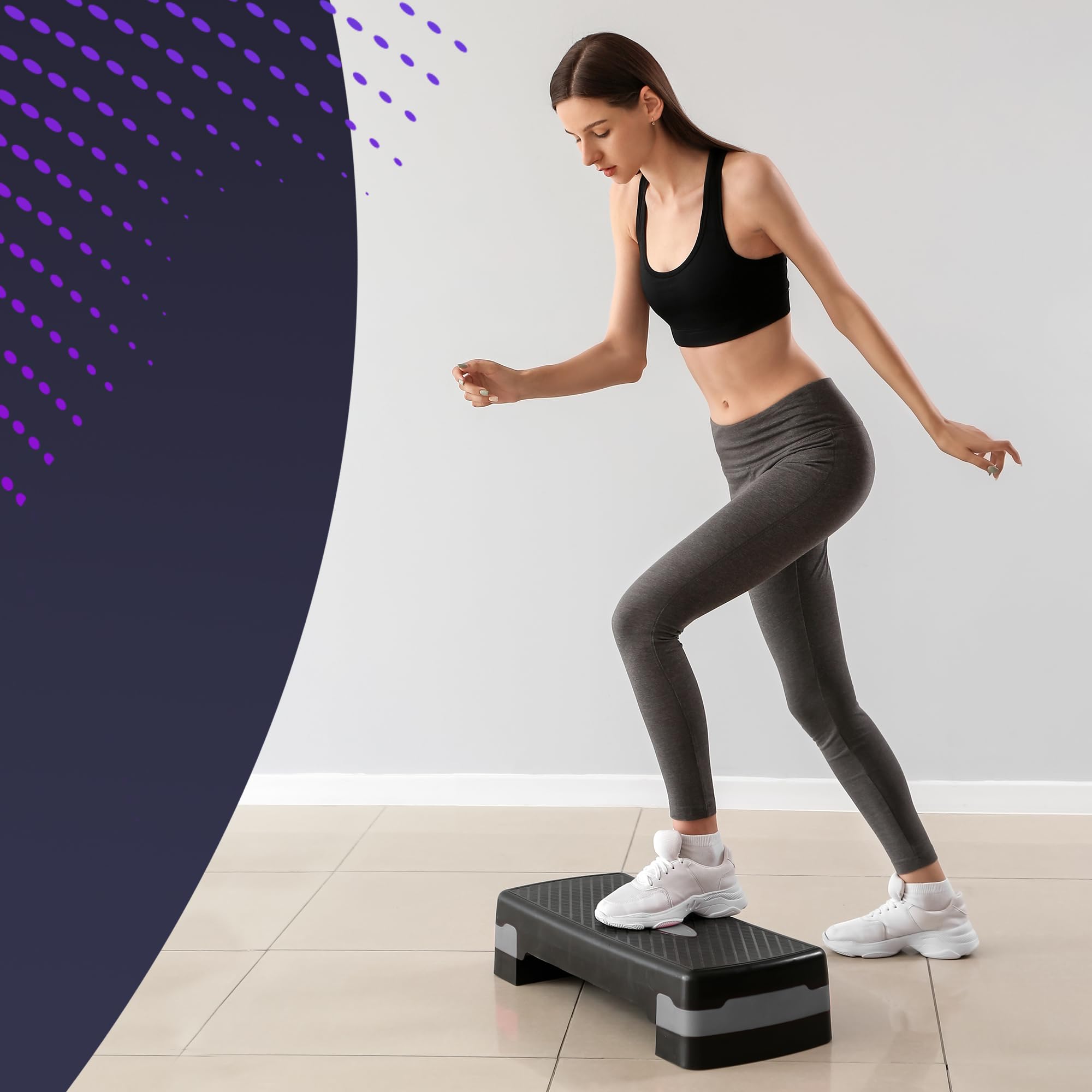 KAYMAN Stepper d'exercice – Stepper de fitness pour la maison et la salle de sport, adapté pour l'aérobic, le cardio, les poids, le yoga, l'entraînement DVD – 2 niveaux de hauteur réglables (10,15 cm) - fitnessterapy